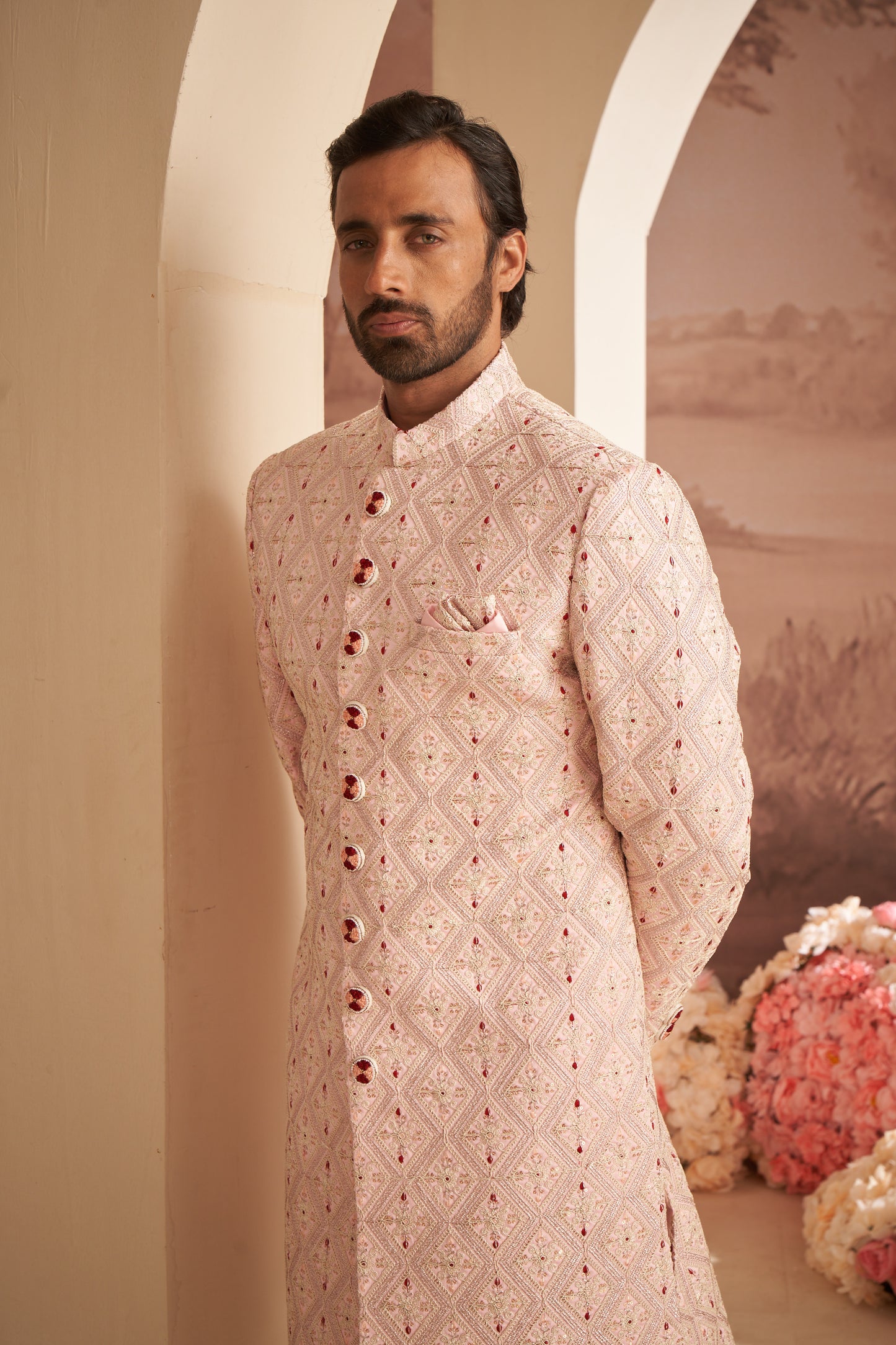 Sherwani - Peach