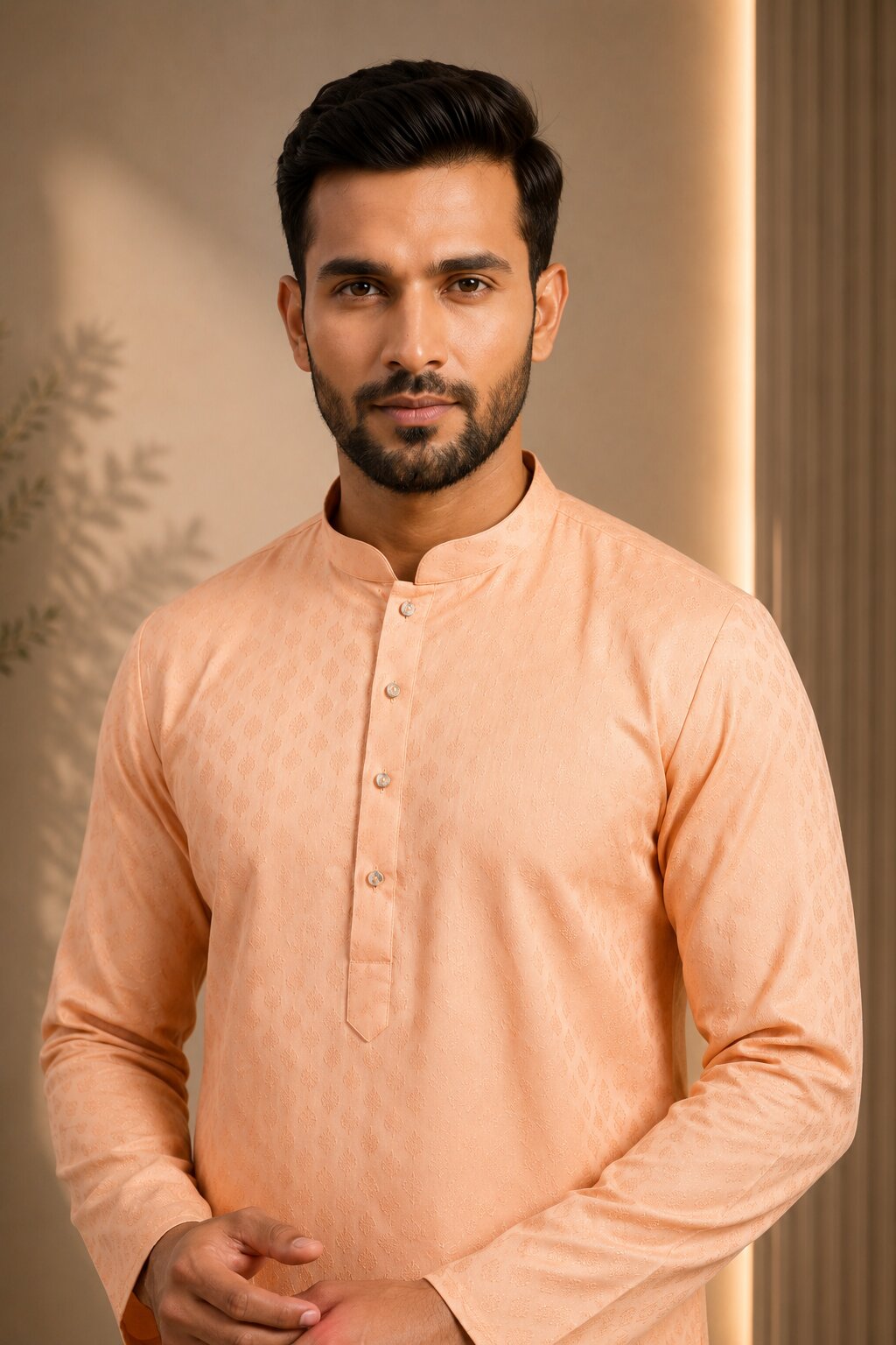 Men’s Peach Textured Kurta Pajama