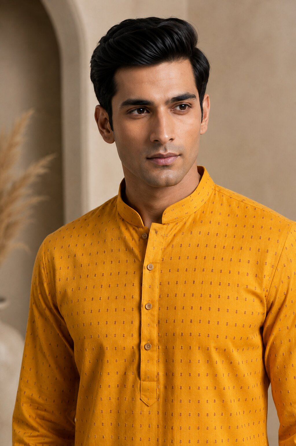 Men’s Yellow Textured Kurta Pajama