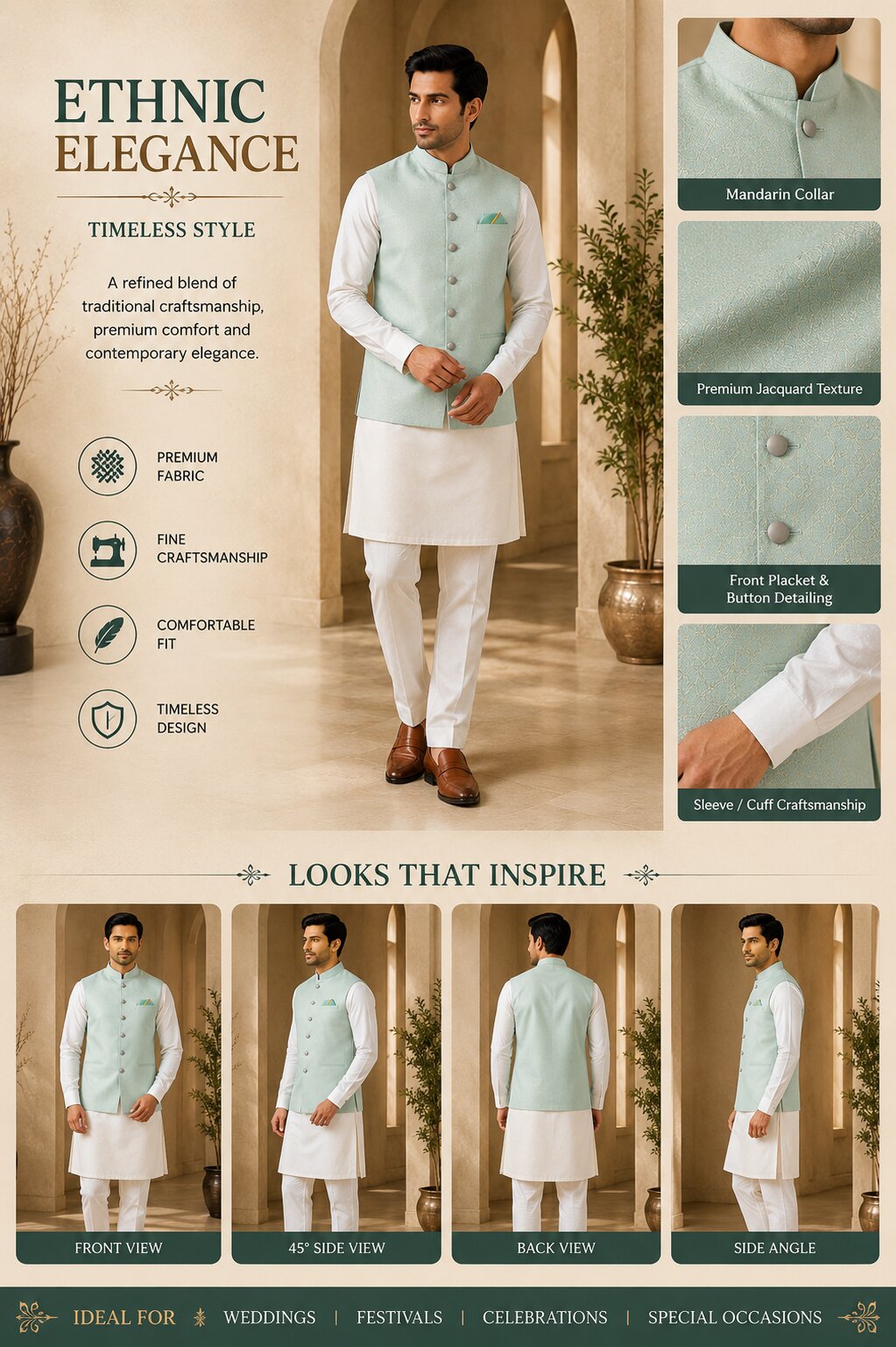 Sea Green Fancy Bundi Jacket