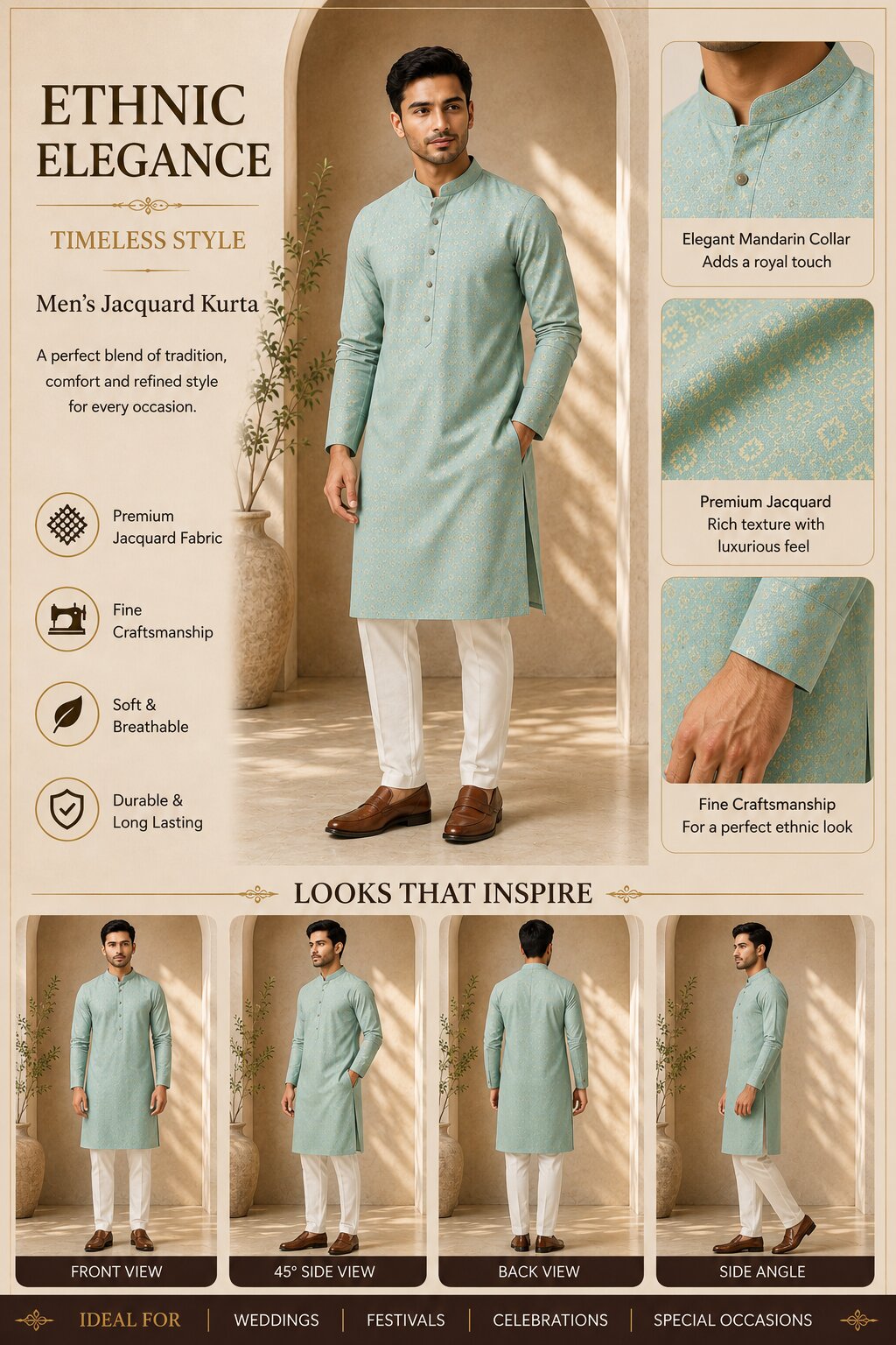 Men Pista Printed Kurta Pajama Set