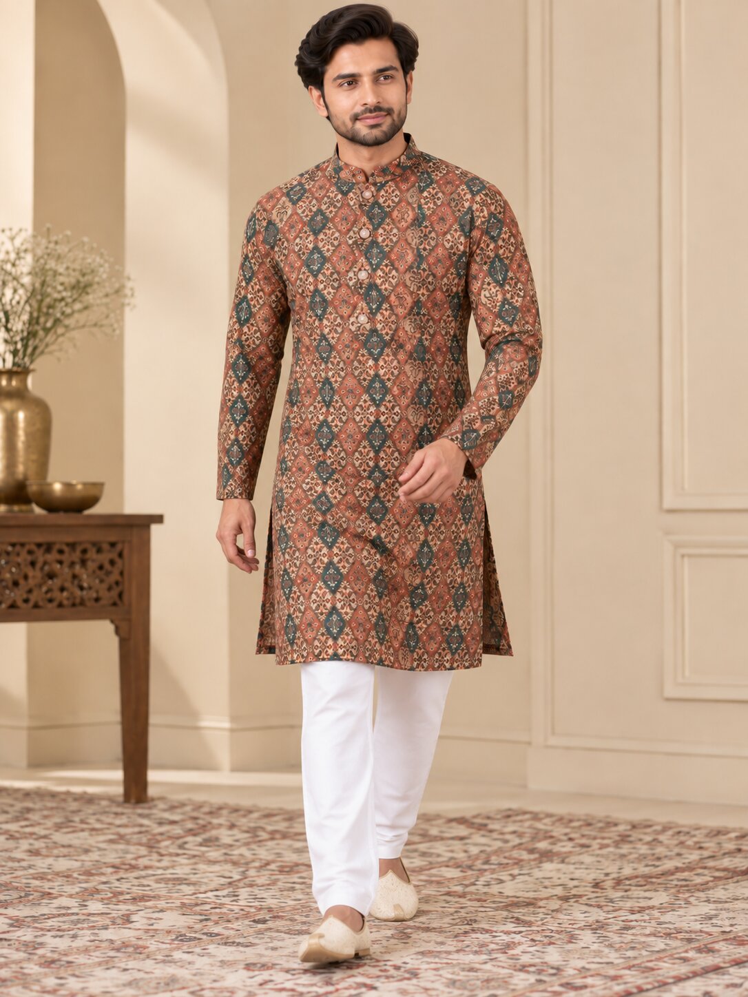Men's Multicolour Printed Kurta Pyjama Set