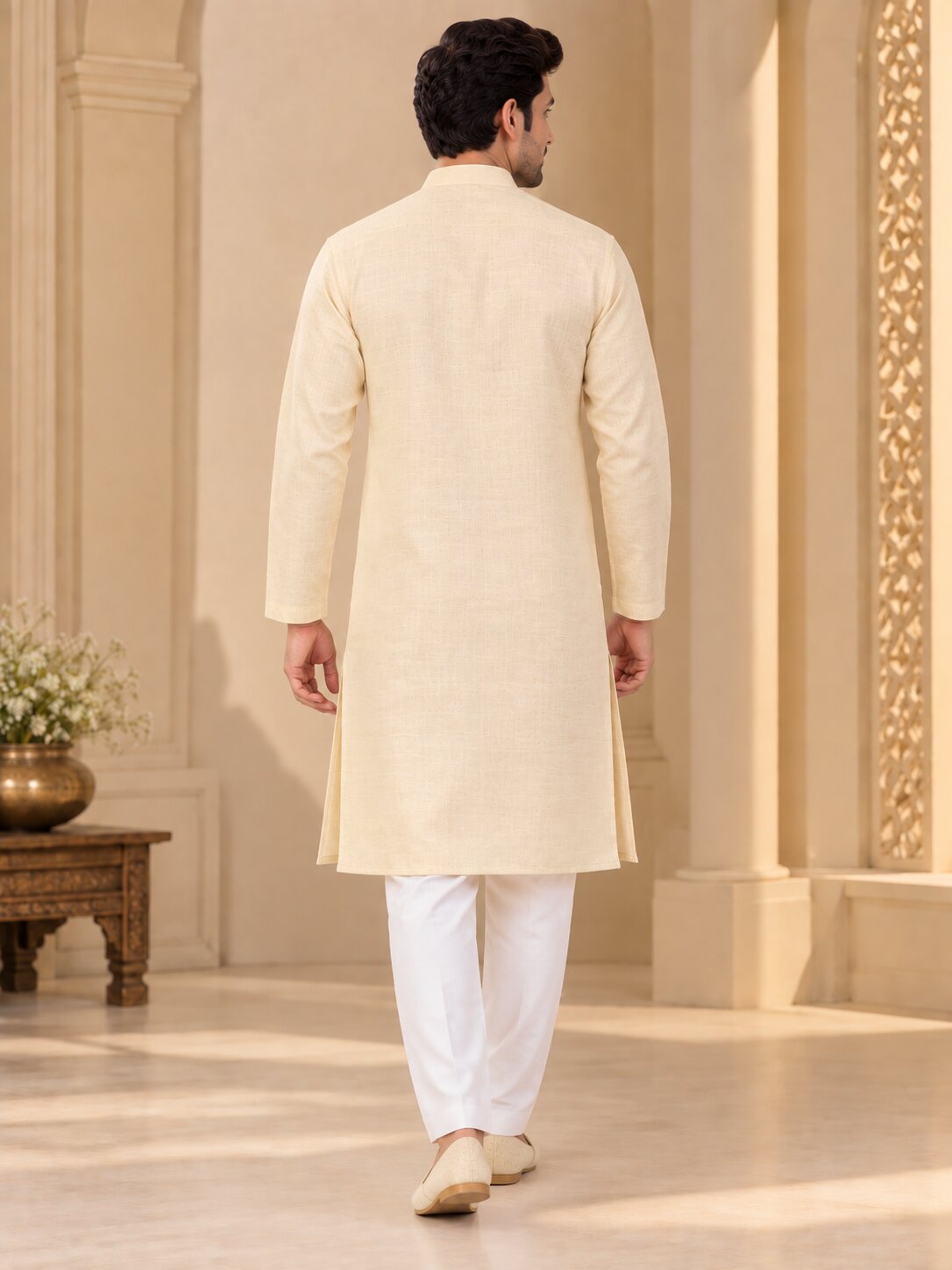 Men's Cream Kurta Pyjama Set
