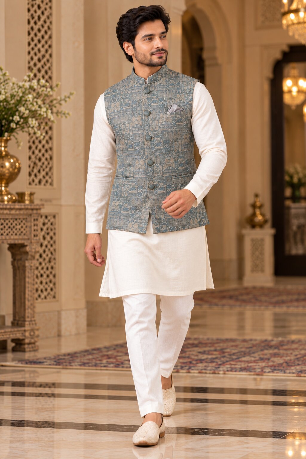 Men's Pista Printed Nehru Jacket