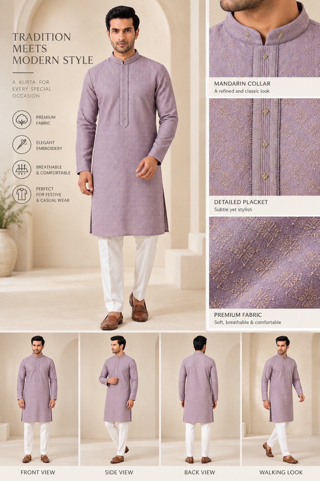 Men’s Light Purple Kurta Pajama