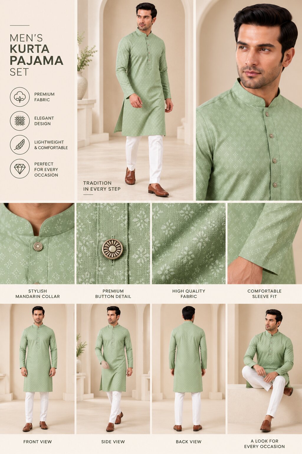 Pista Green Kurta Pajama for Men