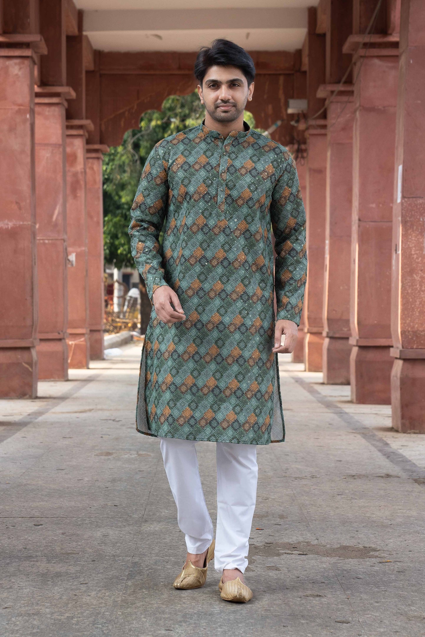 Printed Cotton Kurta - Green