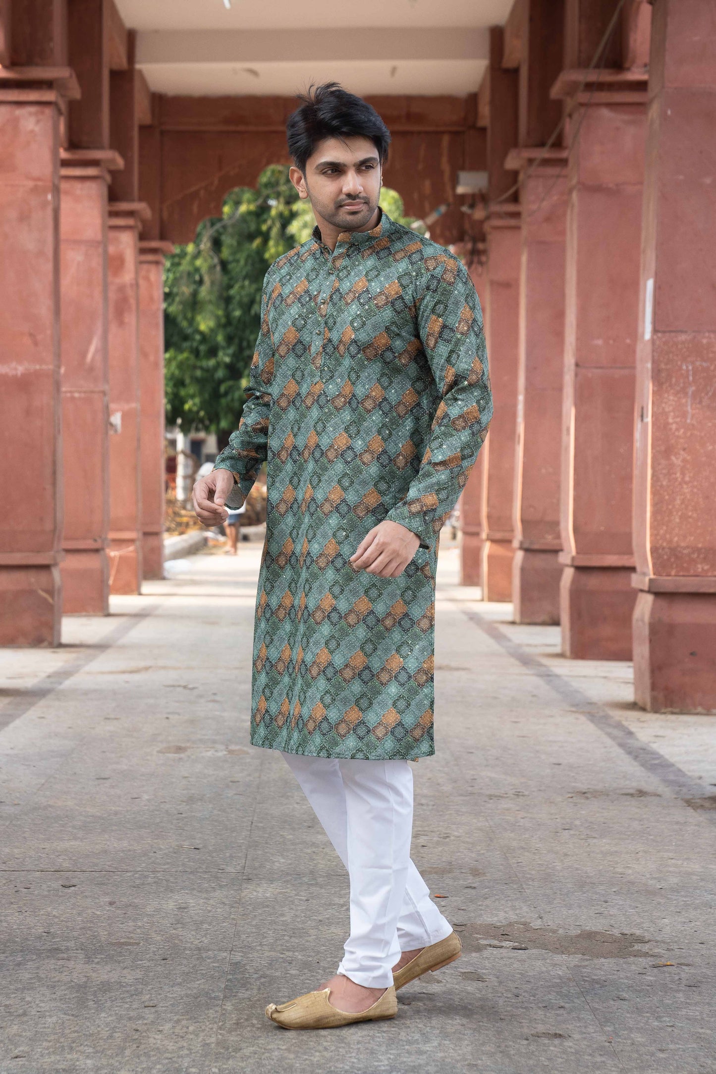 Printed Cotton Kurta - Green