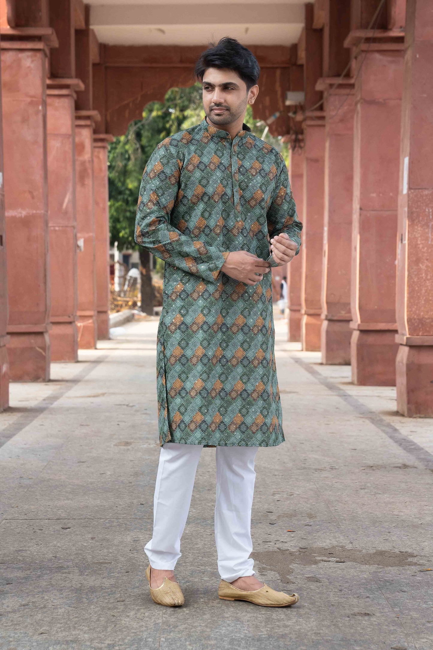 Printed Cotton Kurta - Green