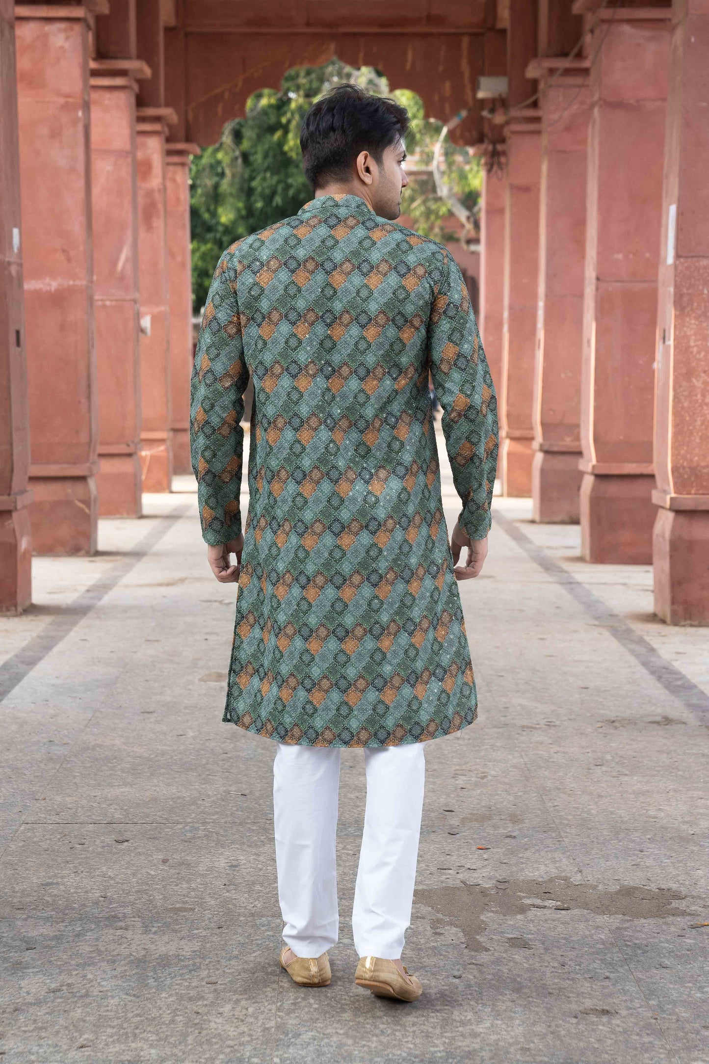 Printed Cotton Kurta - Green