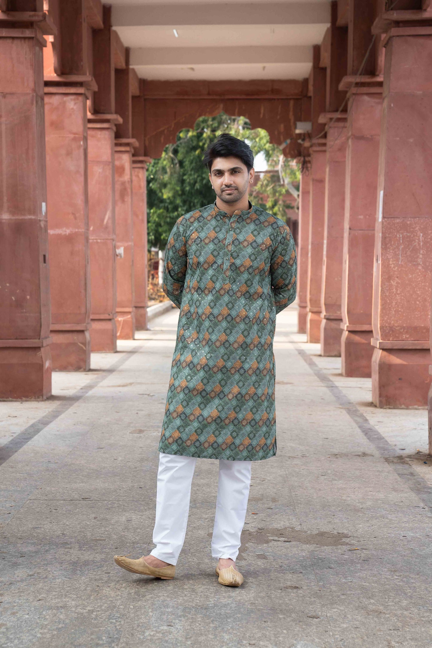 Printed Cotton Kurta - Green