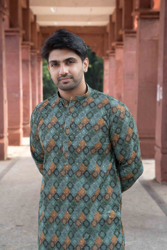 Printed Cotton Kurta - Green