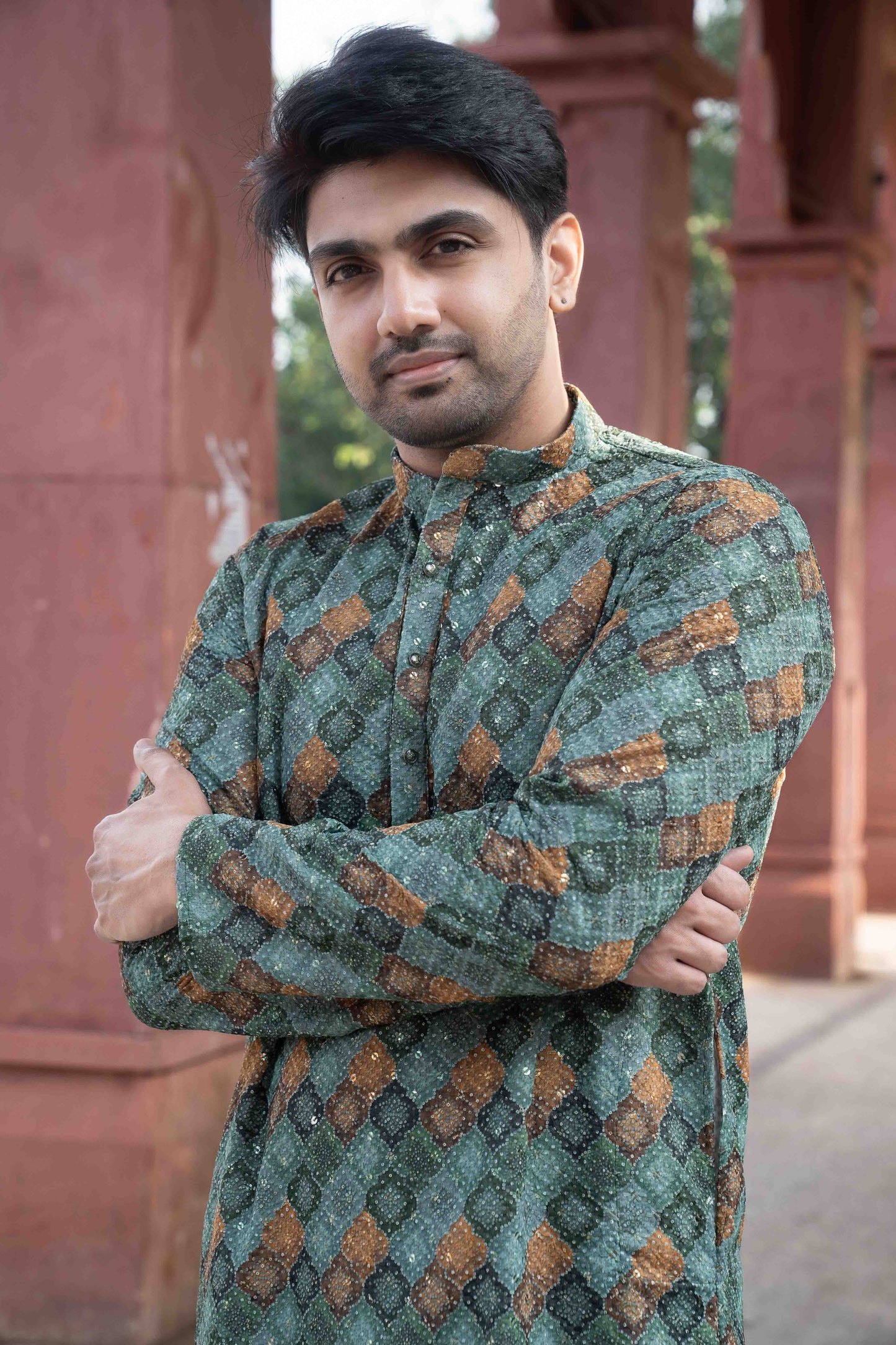 Printed Cotton Kurta - Green