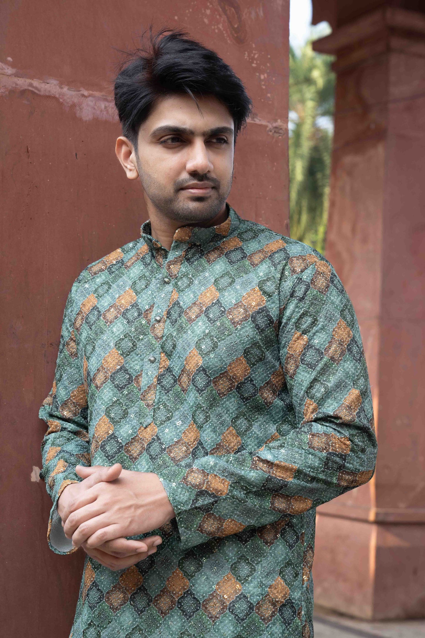 Printed Cotton Kurta - Green