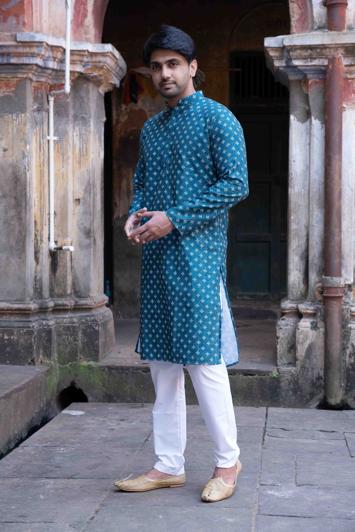 Printed Kurta - Navy