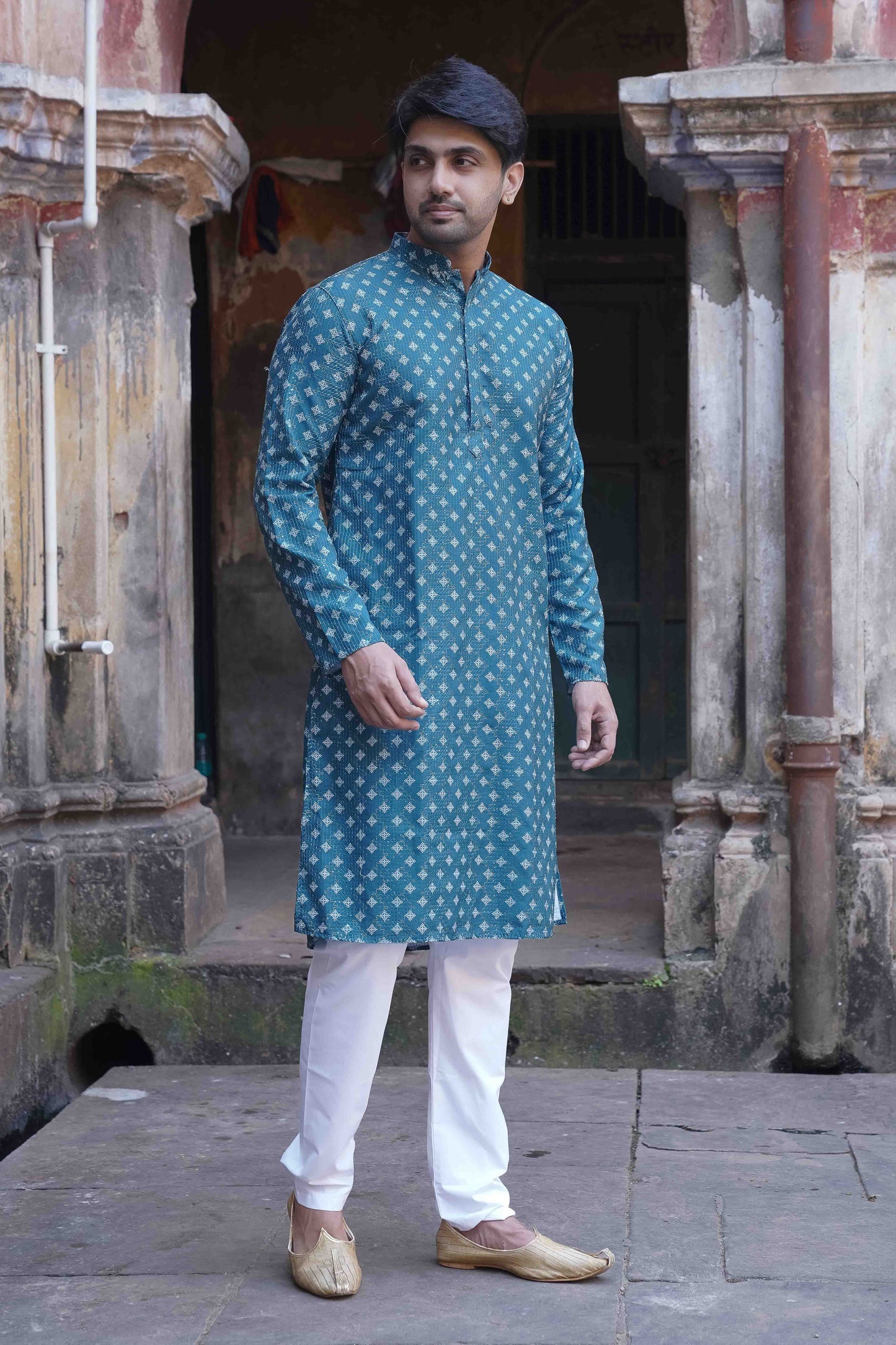 Printed Kurta - Navy