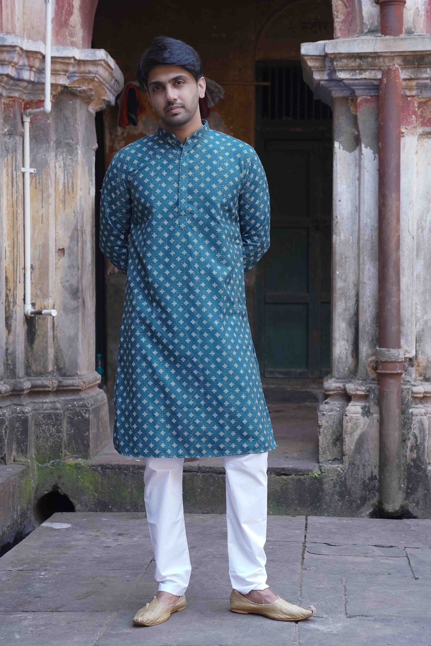 Printed Kurta - Navy