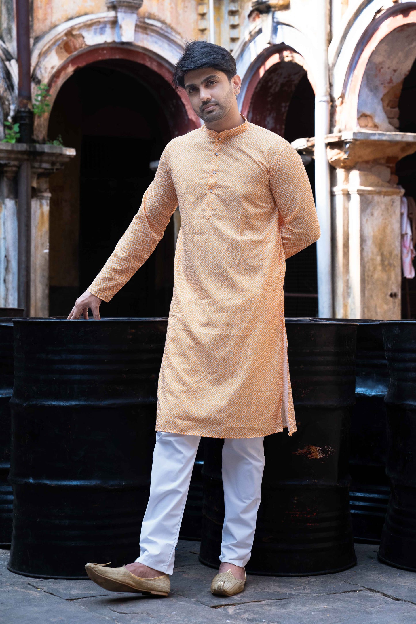 Printed Cotton Kurta - Orange