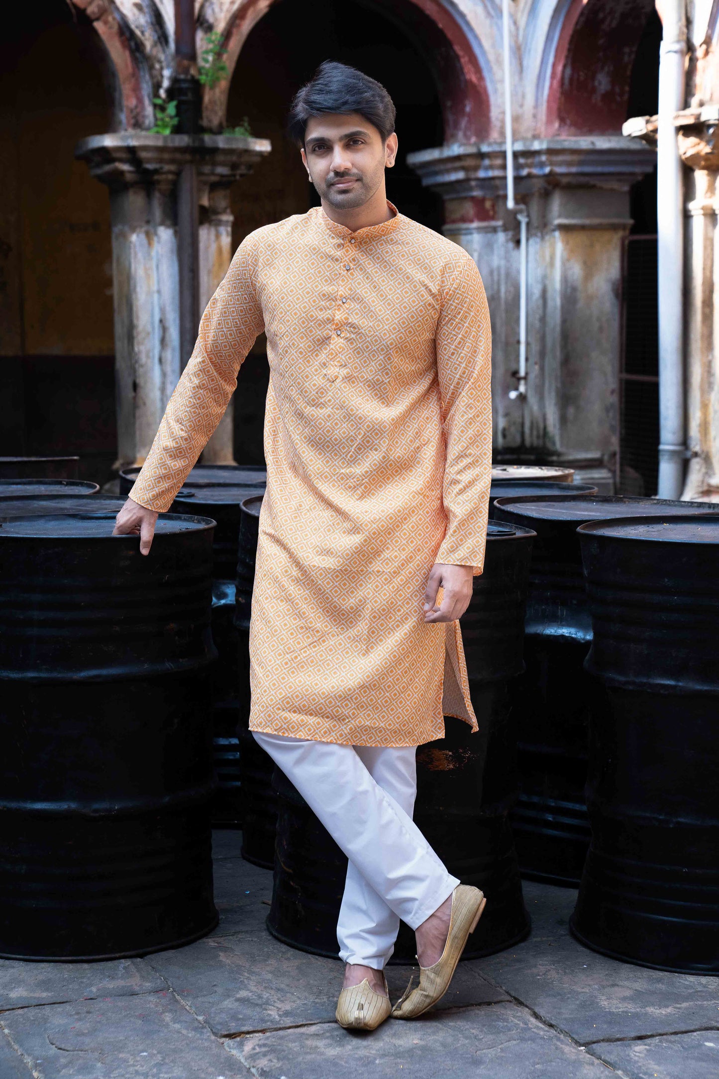Printed Cotton Kurta - Orange