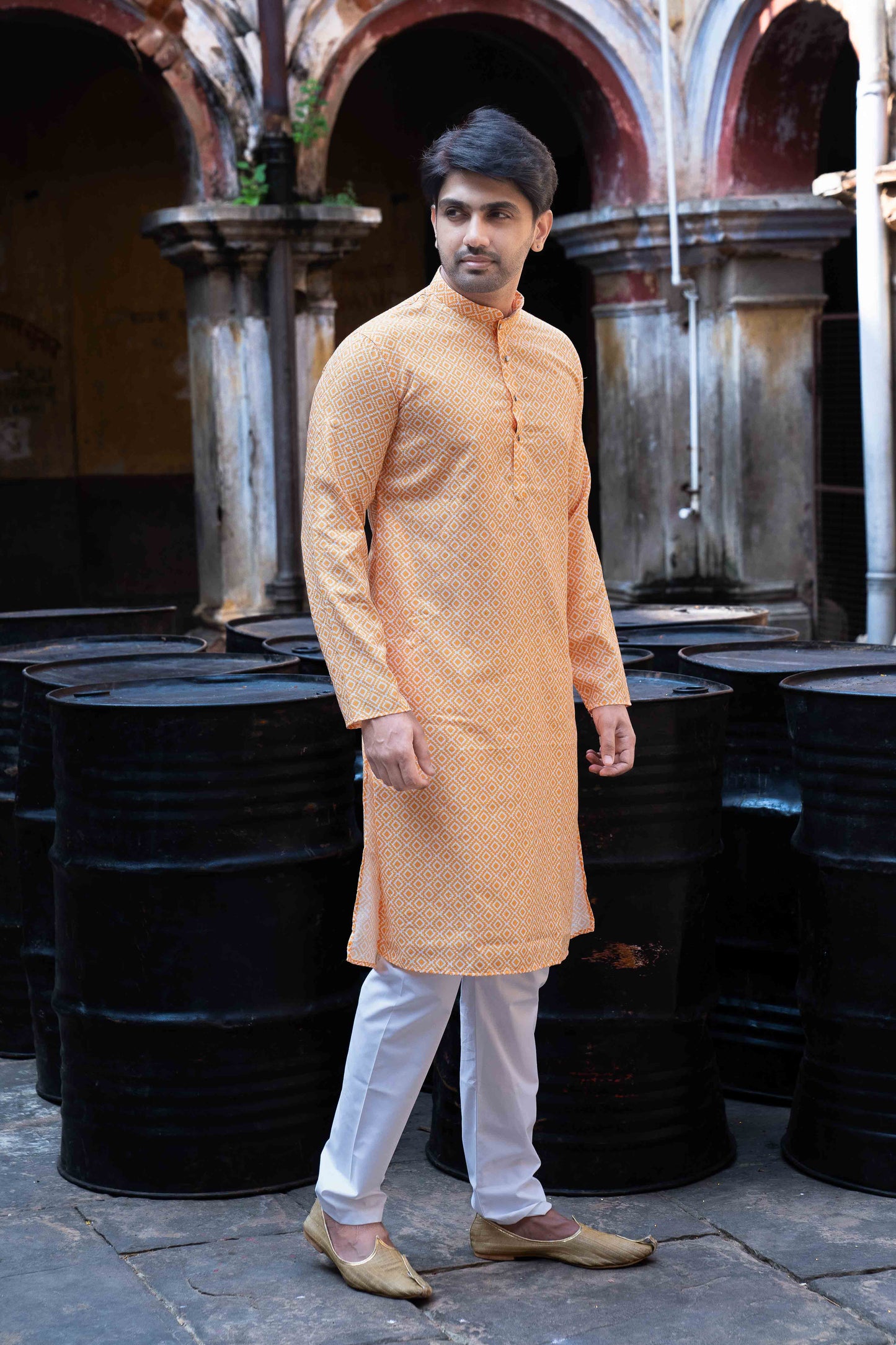 Printed Cotton Kurta - Orange