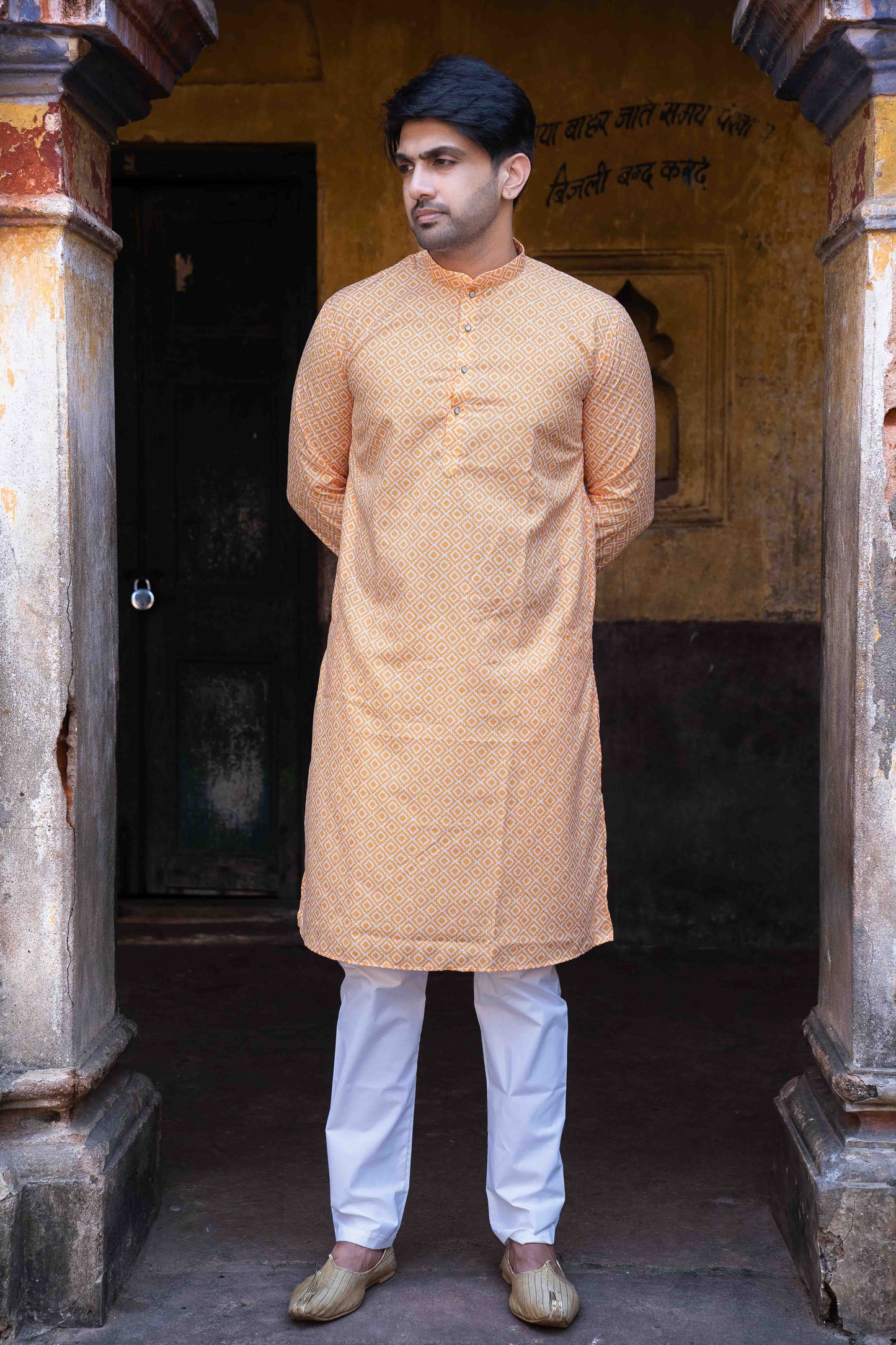Printed Cotton Kurta - Orange