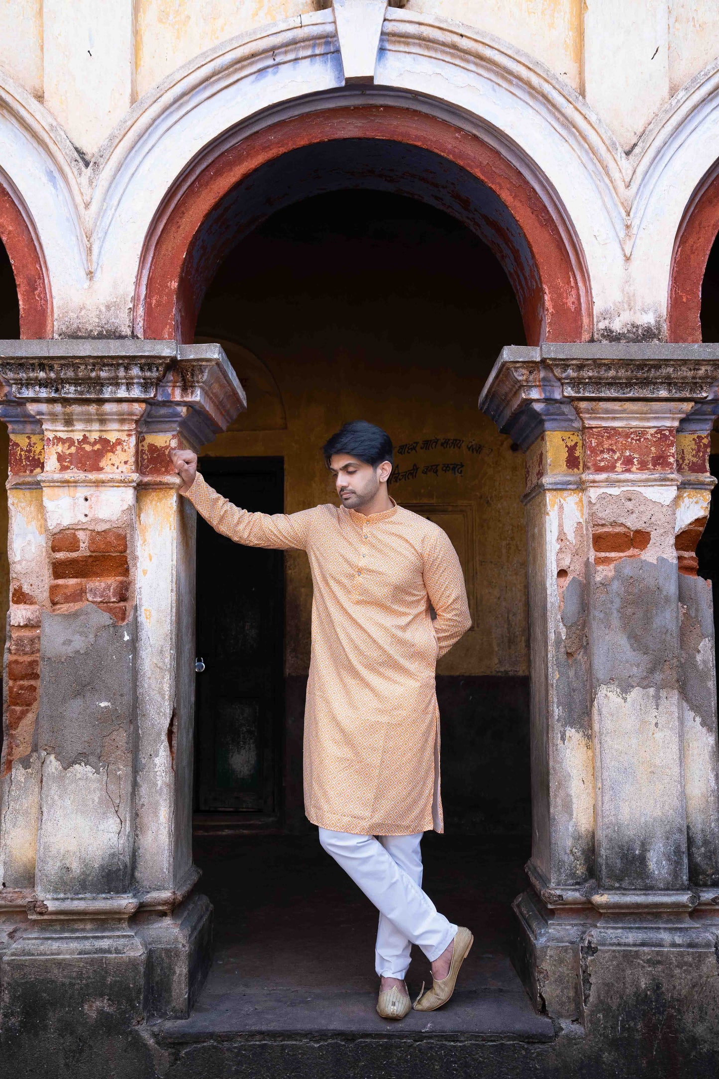 Printed Cotton Kurta - Orange