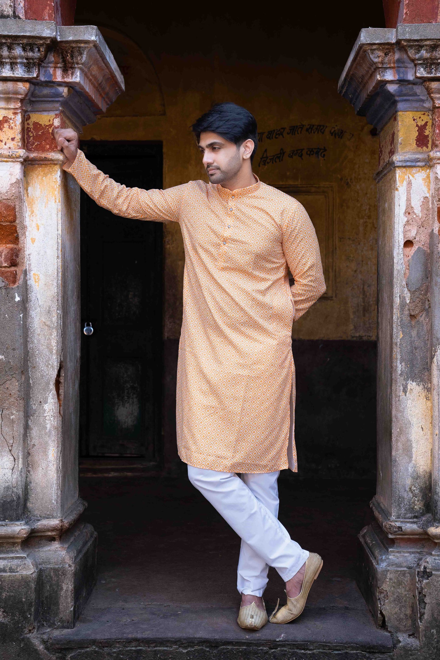 Printed Cotton Kurta - Orange