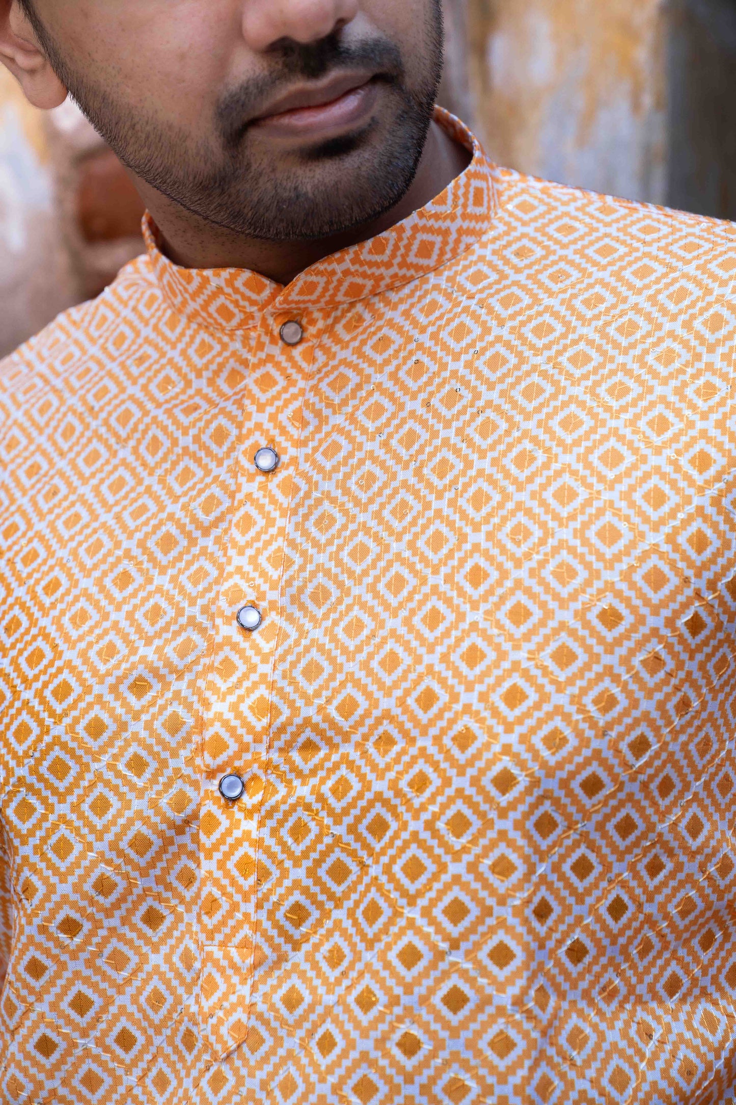 Printed Cotton Kurta - Orange