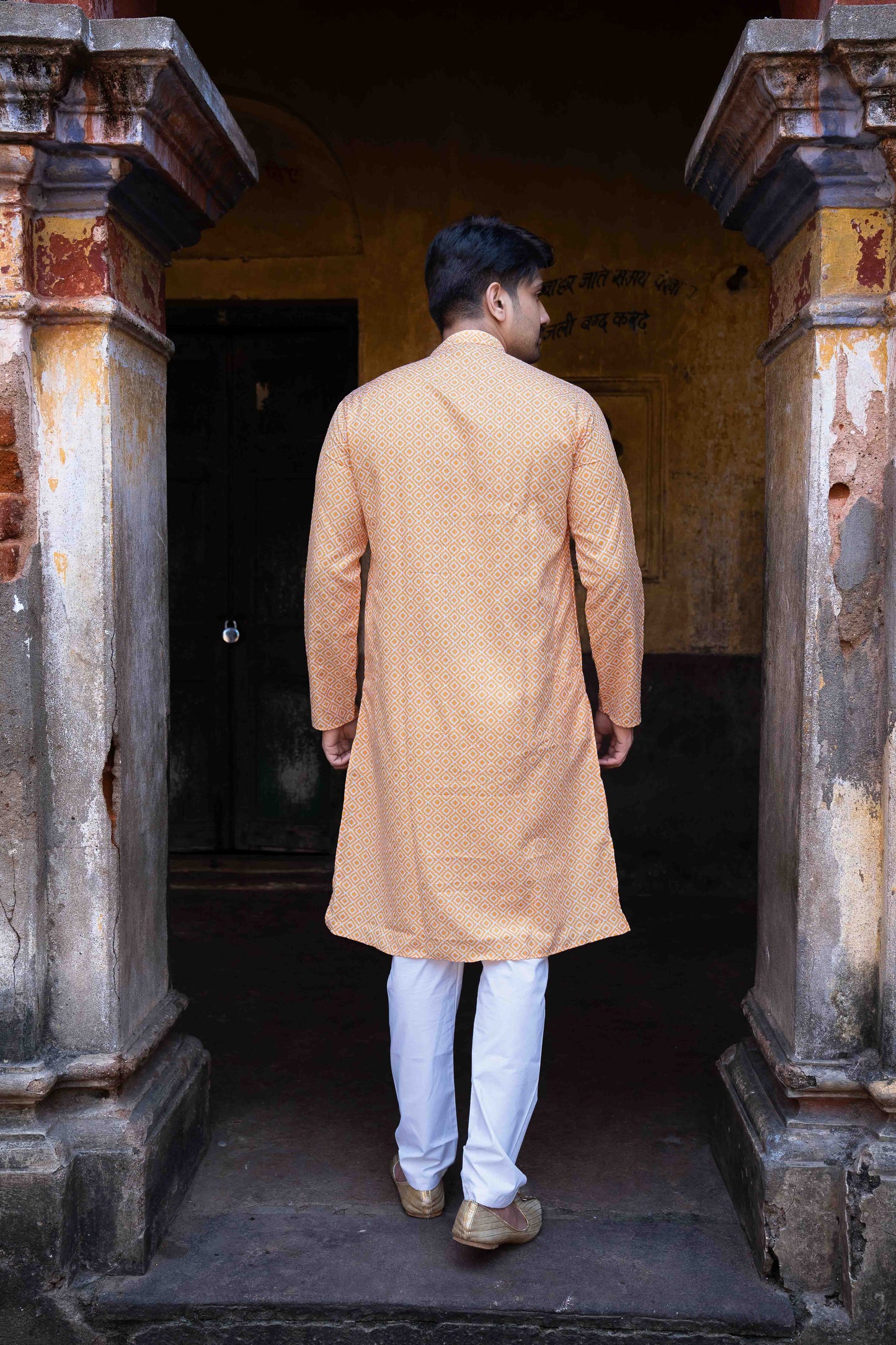 Printed Cotton Kurta - Orange