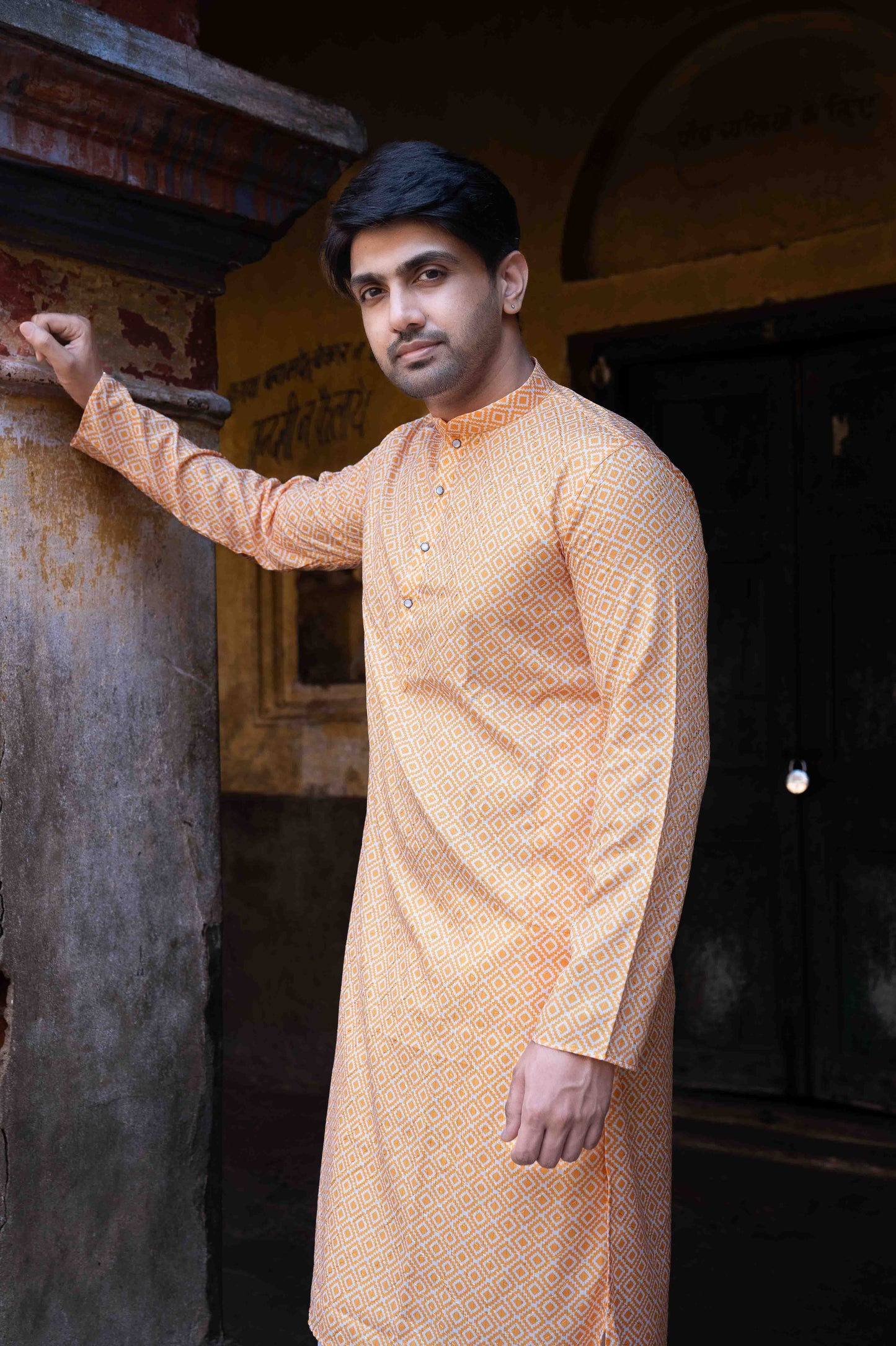 Printed Cotton Kurta - Orange