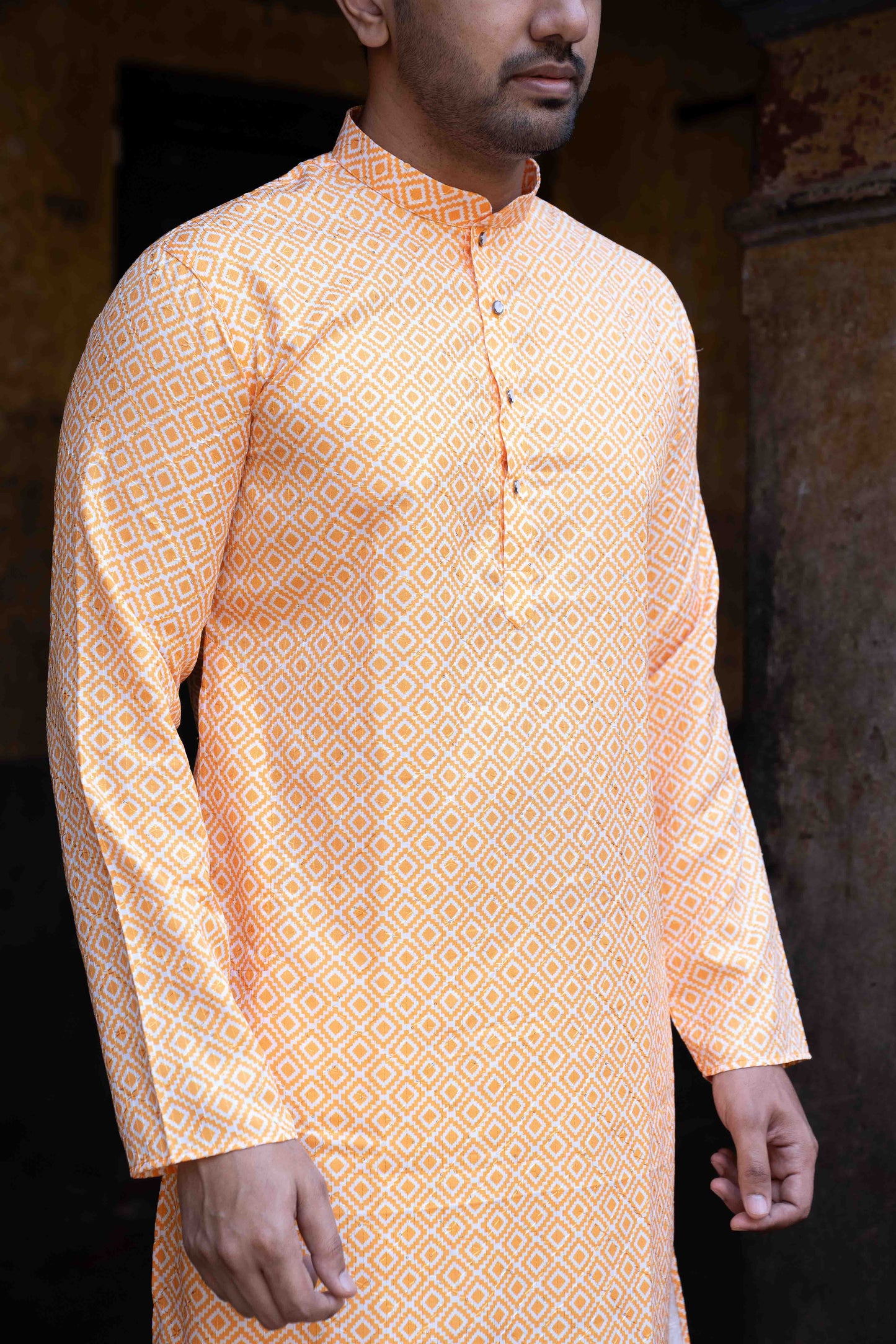 Printed Cotton Kurta - Orange