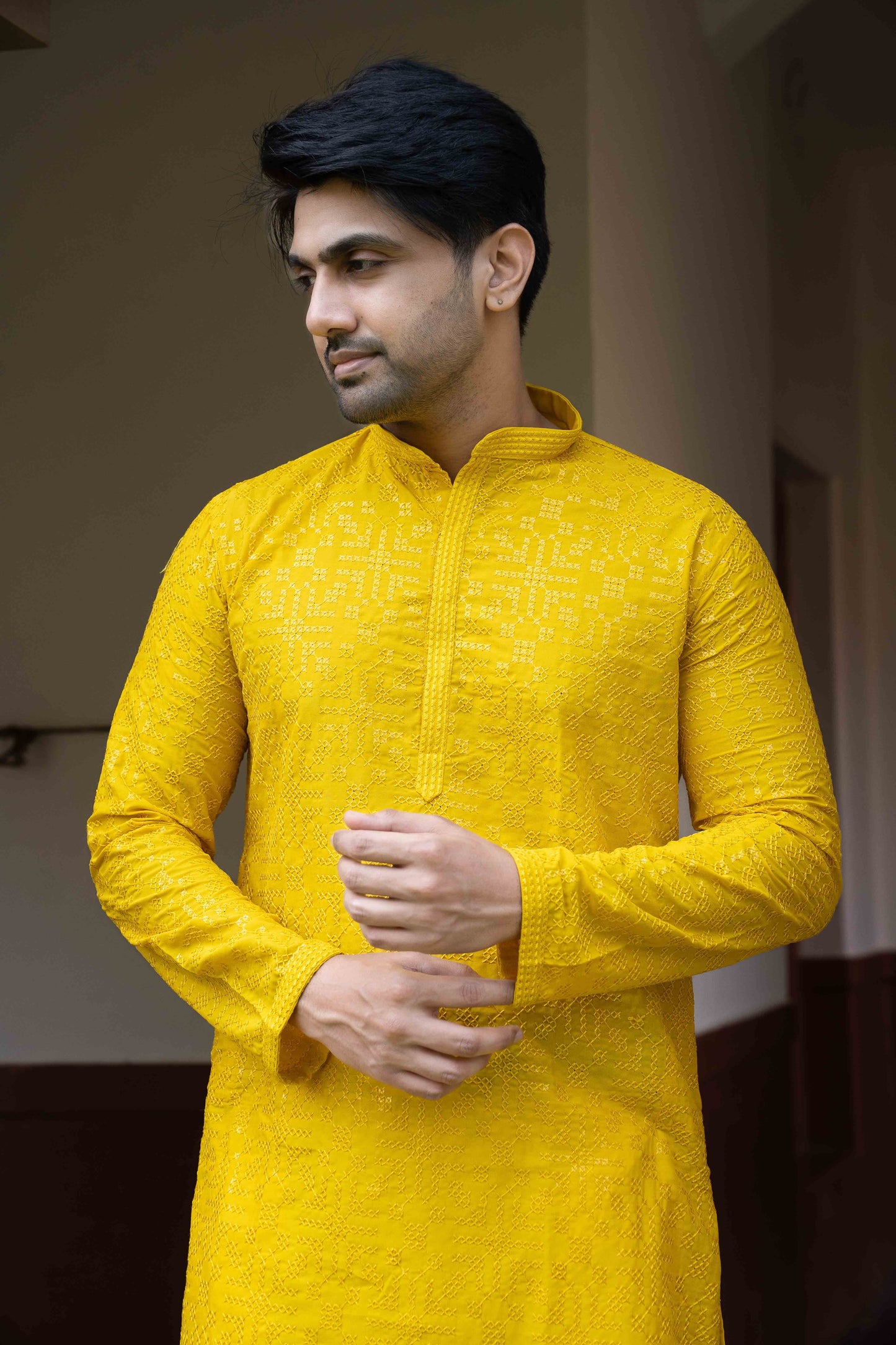 Chikan Kari Kurta - Yellow