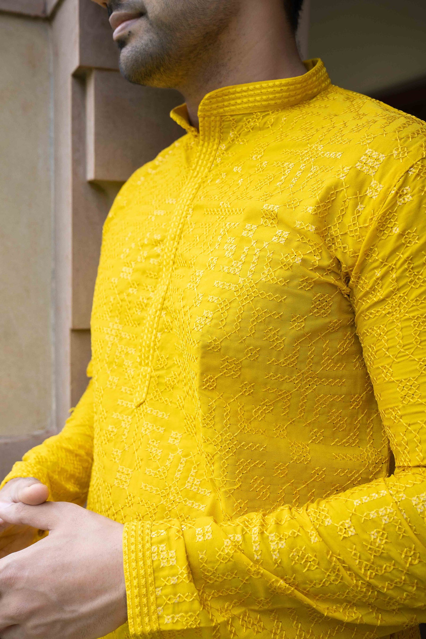 Chikan Kari Kurta - Yellow