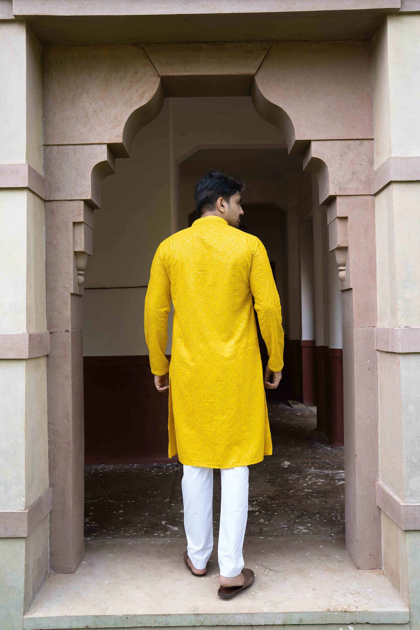 Chikan Kari Kurta - Yellow