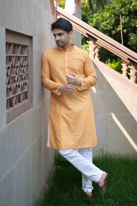 Printed Cotton Kurta - Orange