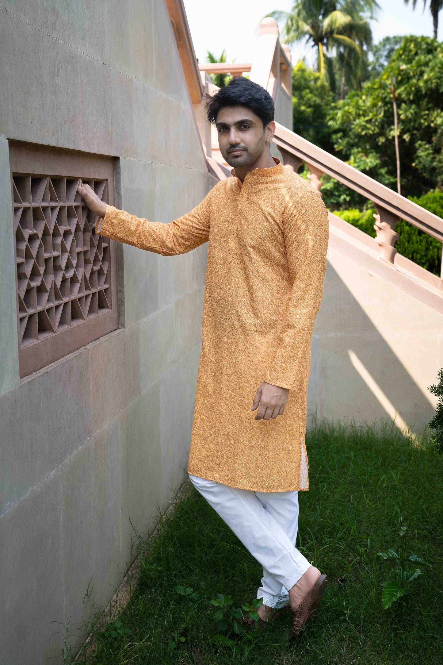 Printed Cotton Kurta - Orange
