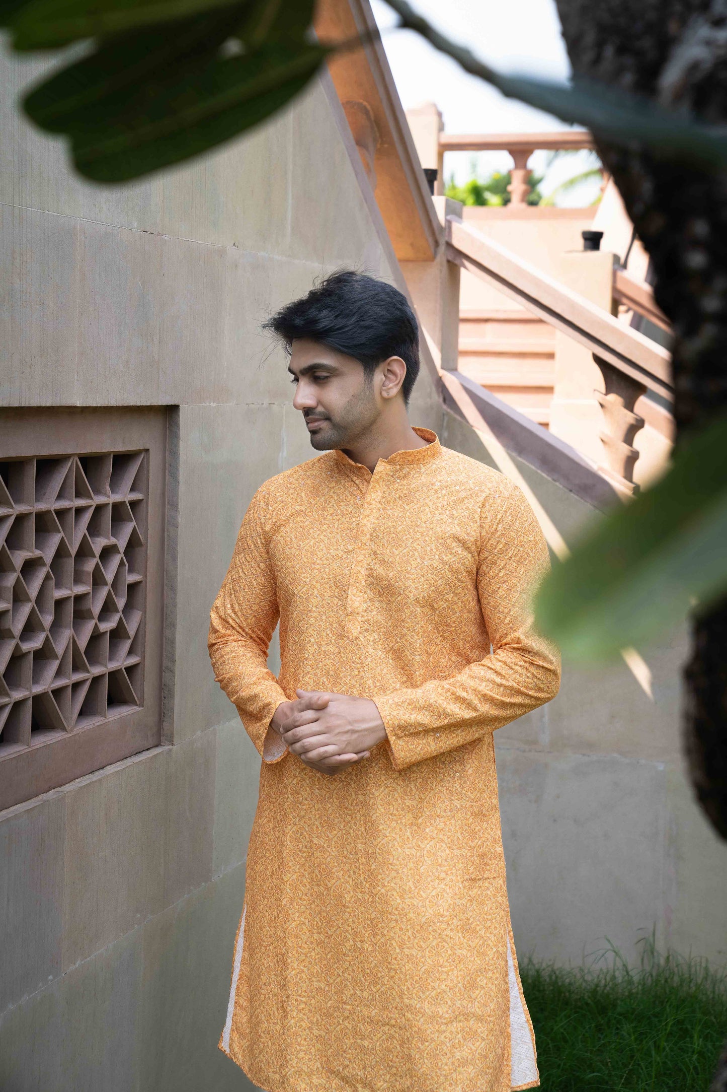 Printed Cotton Kurta - Orange