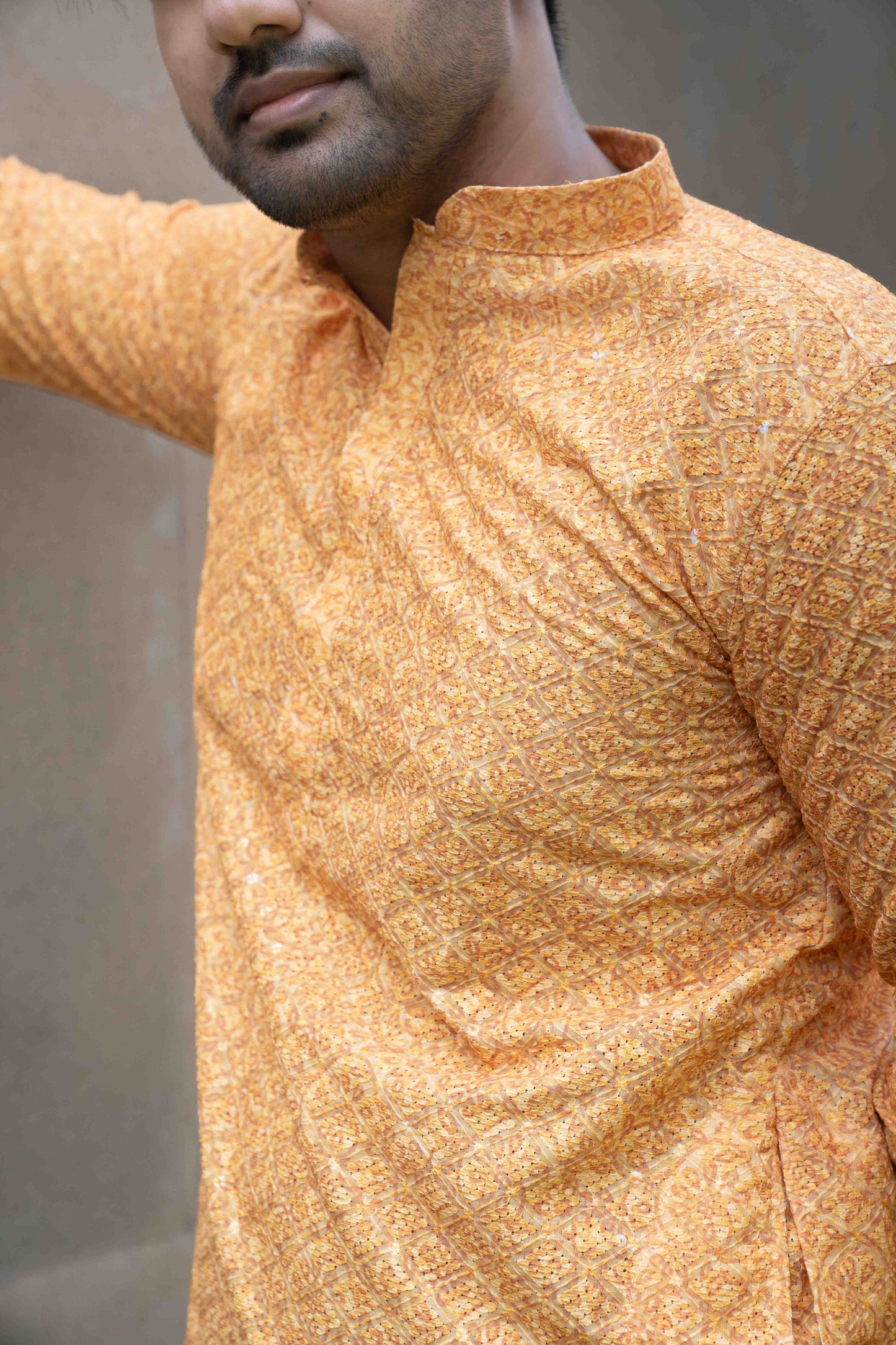 Printed Cotton Kurta - Orange