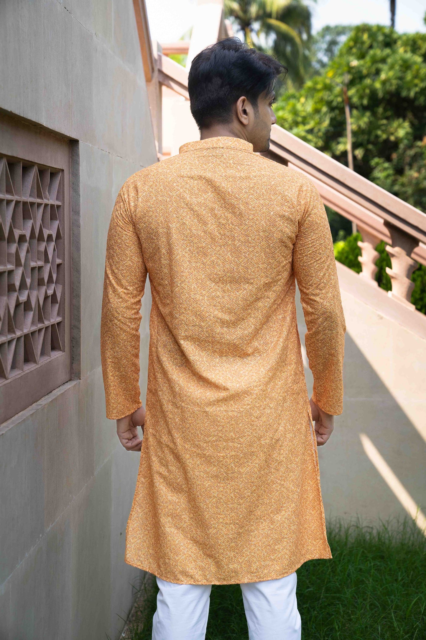Printed Cotton Kurta - Orange