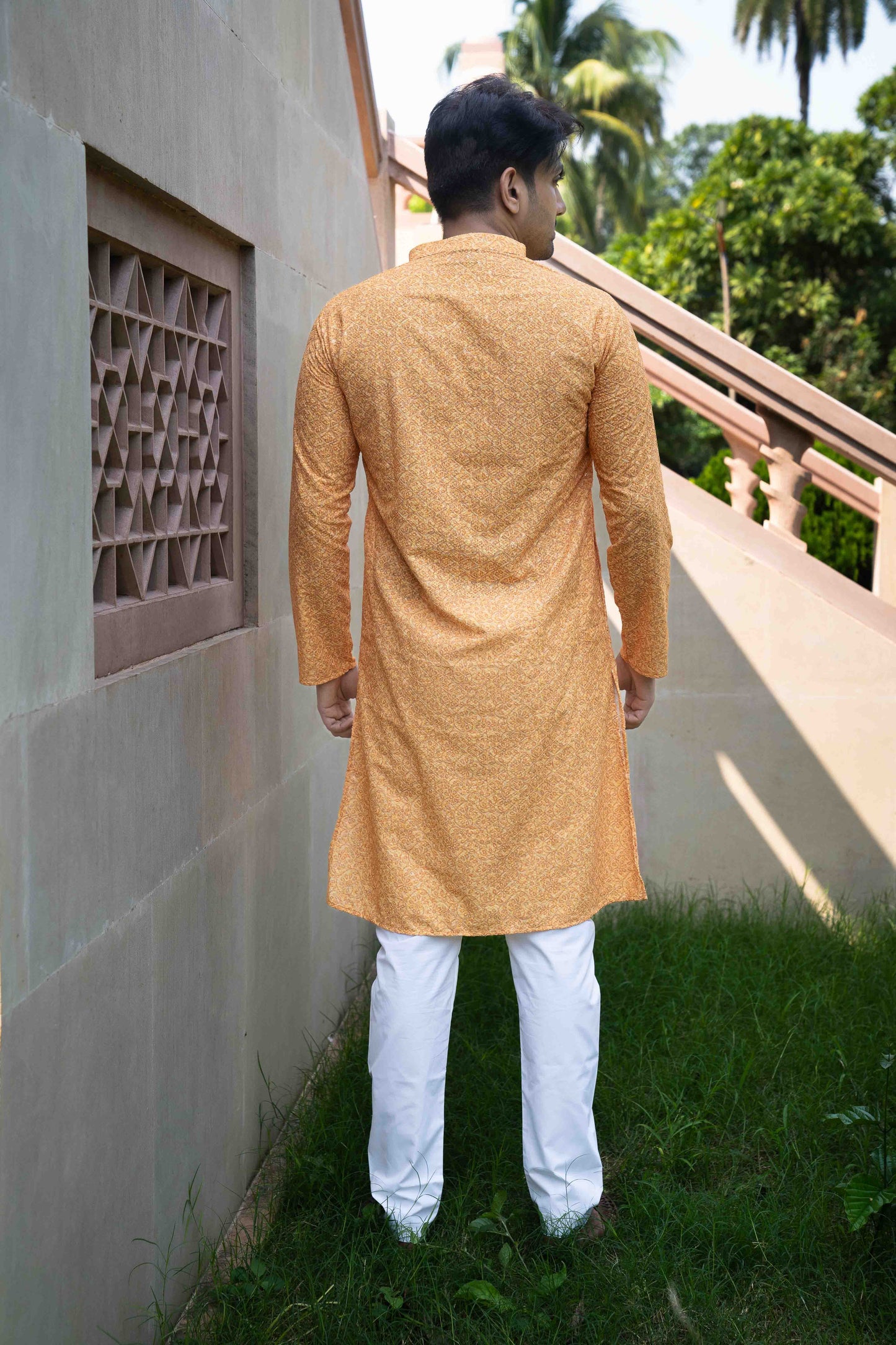 Printed Cotton Kurta - Orange