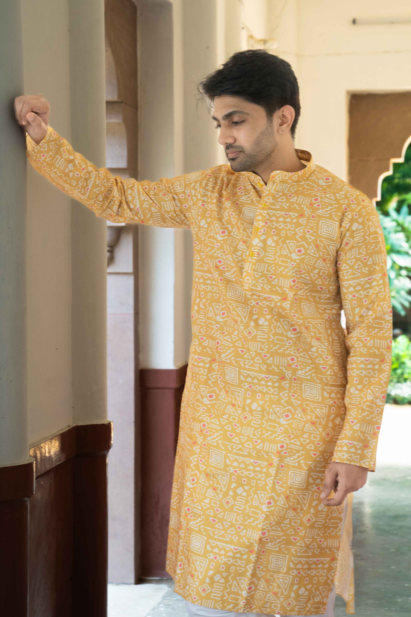 Printed Cotton Kurta - Orange