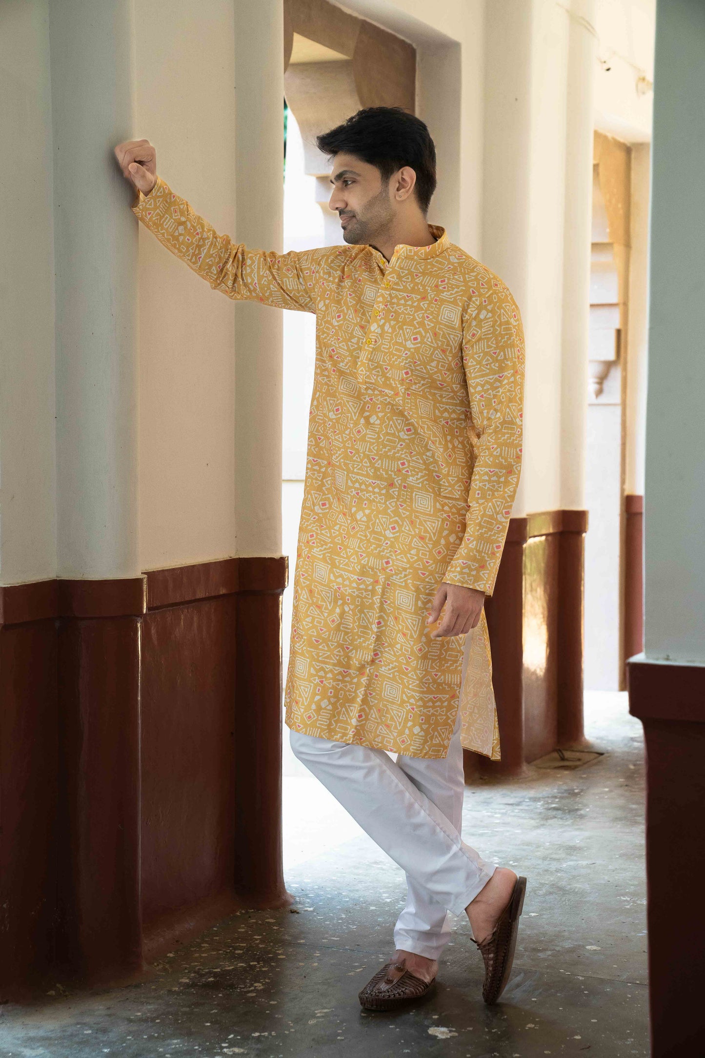 Printed Cotton Kurta - Orange