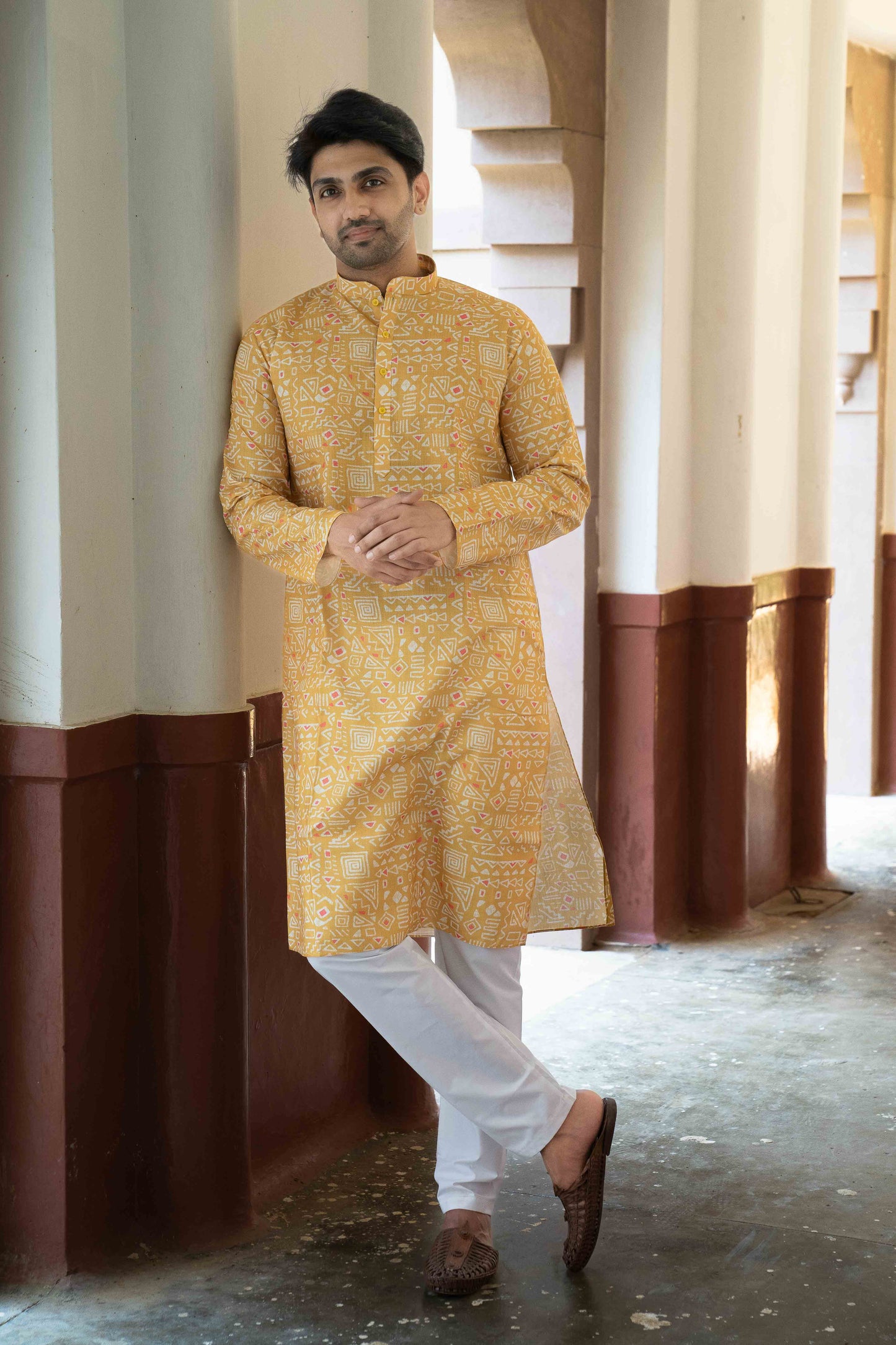 Printed Cotton Kurta - Orange