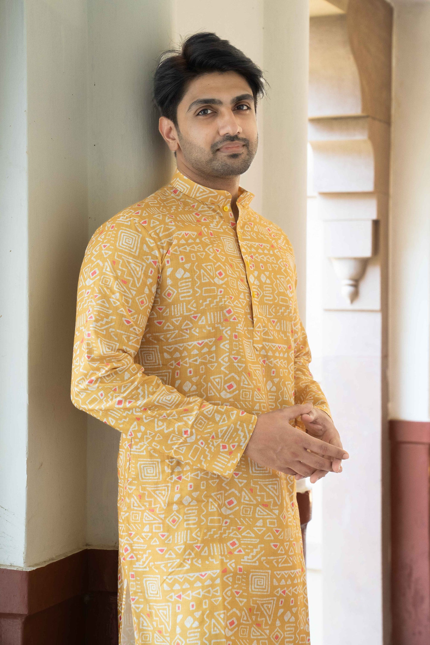 Printed Cotton Kurta - Orange