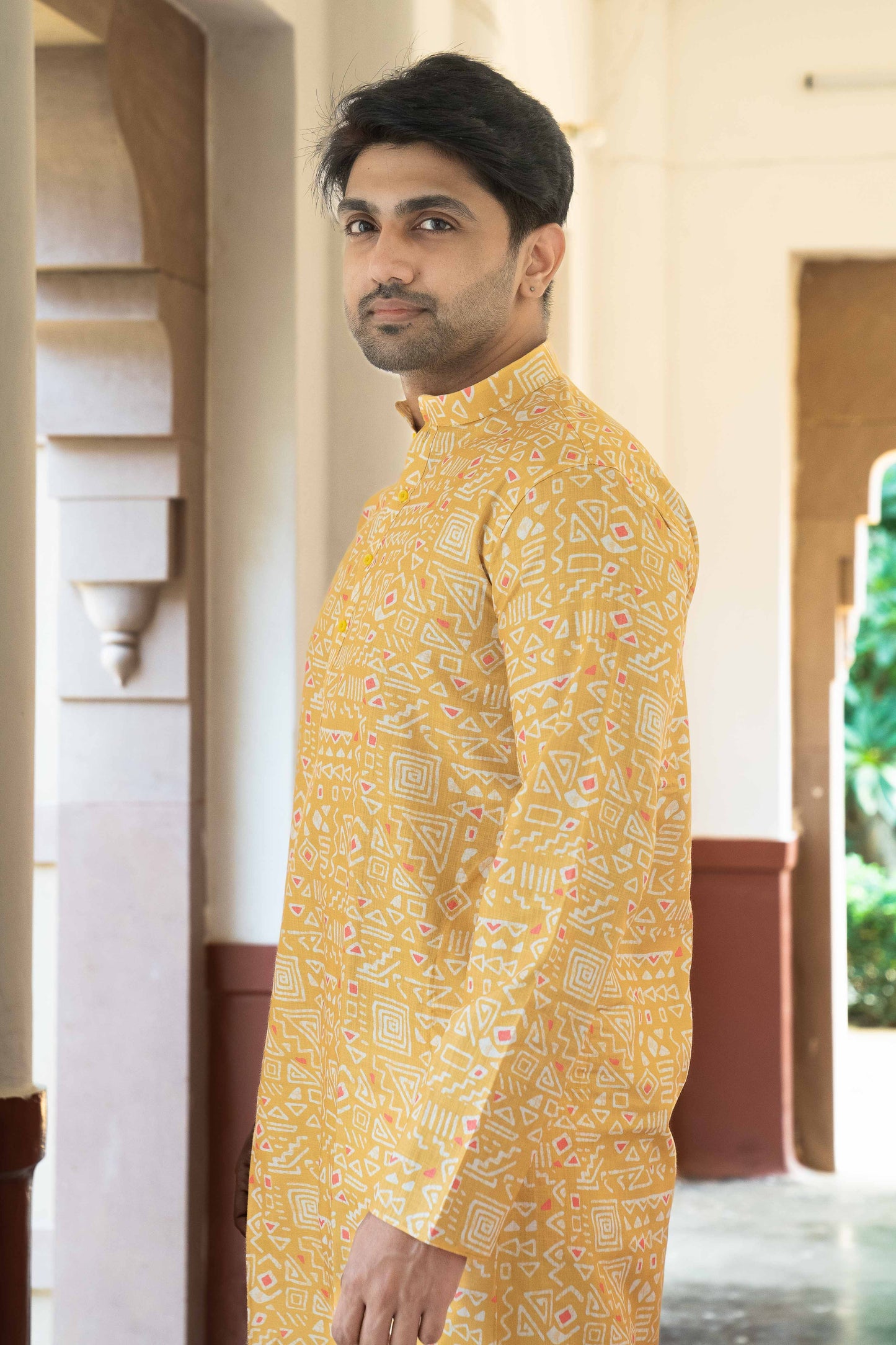 Printed Cotton Kurta - Orange
