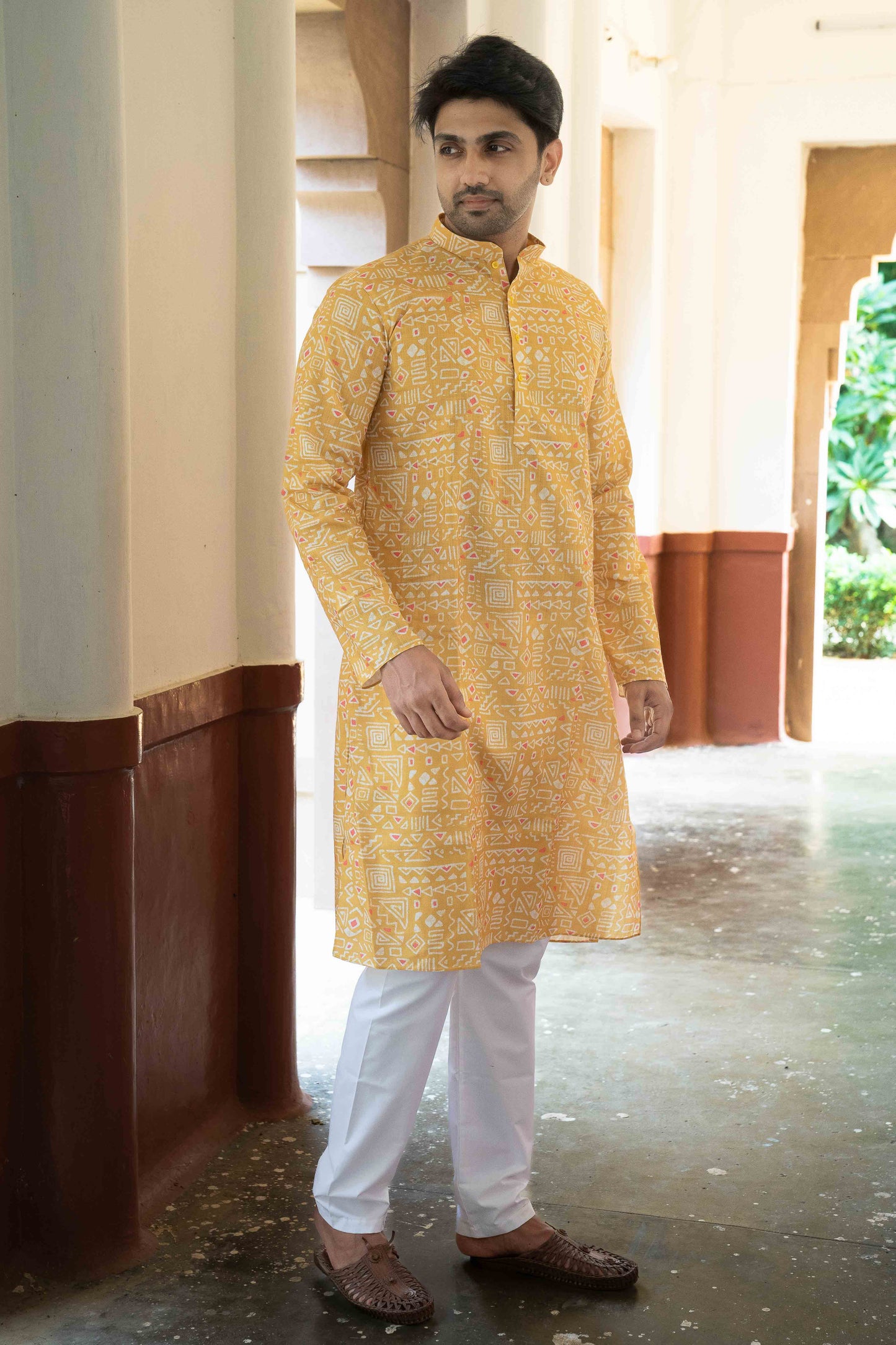 Printed Cotton Kurta - Orange