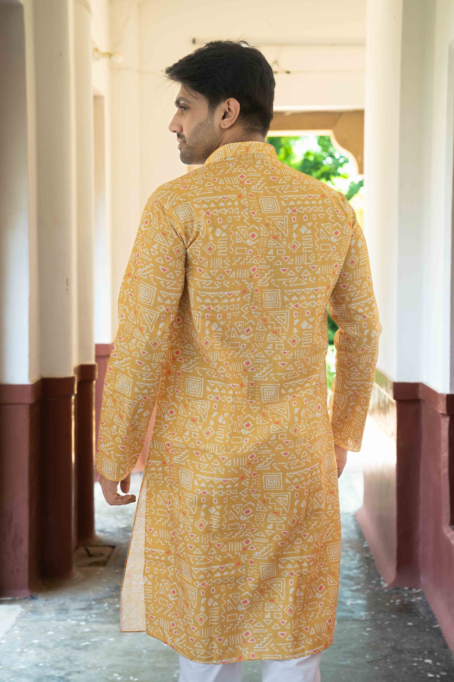 Printed Cotton Kurta - Orange