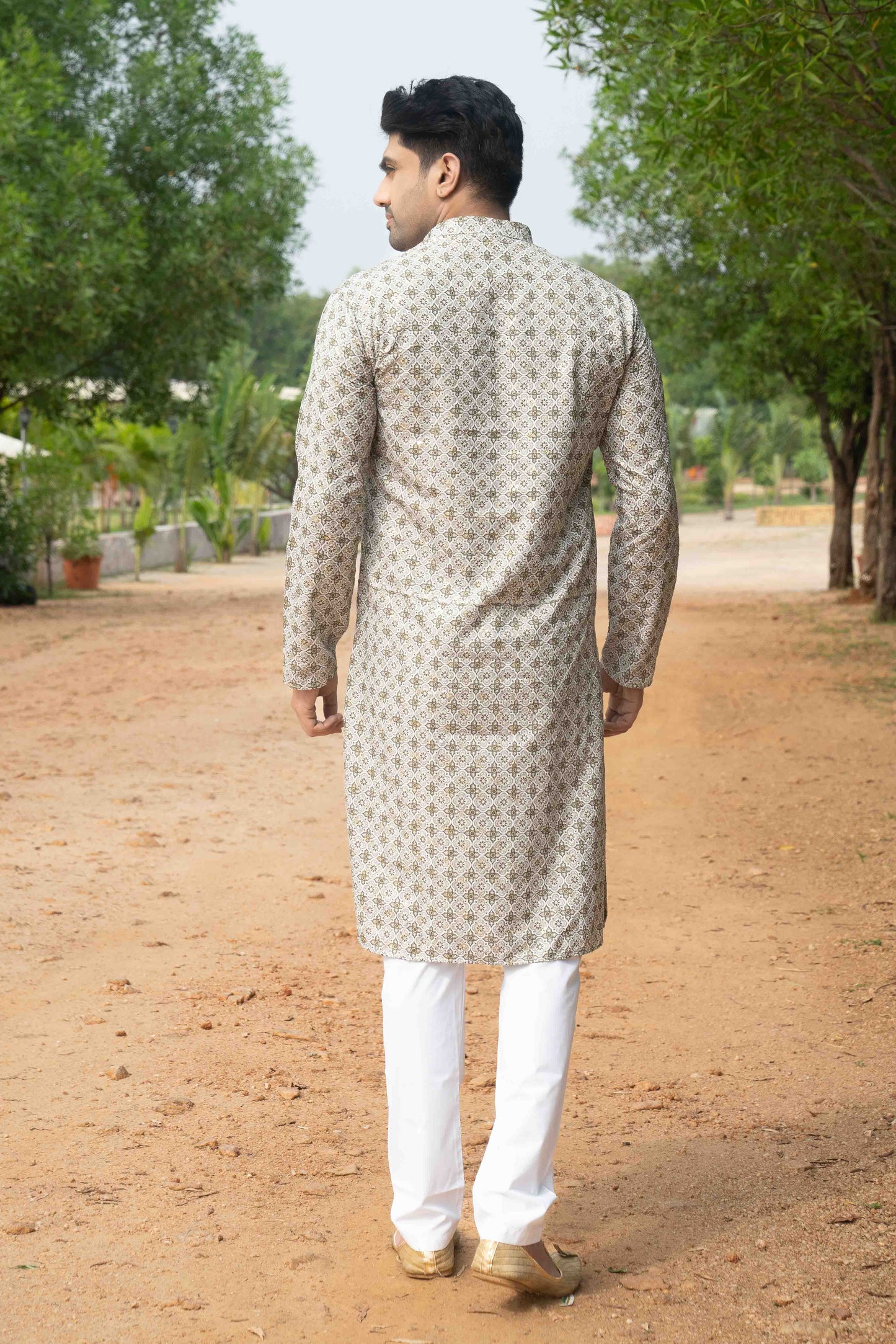 Printed Cotton Kurta - Olive