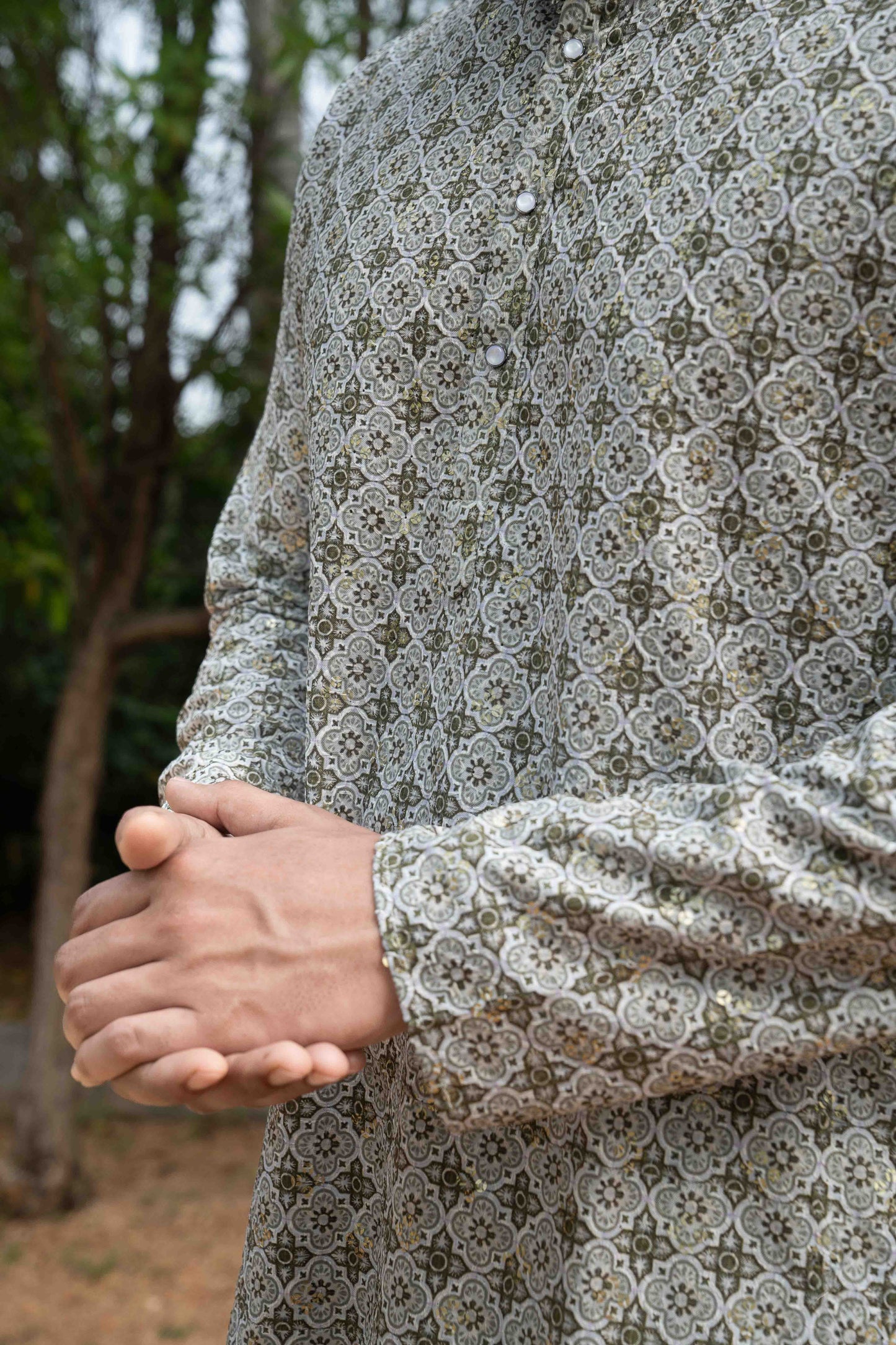 Printed Cotton Kurta - Olive