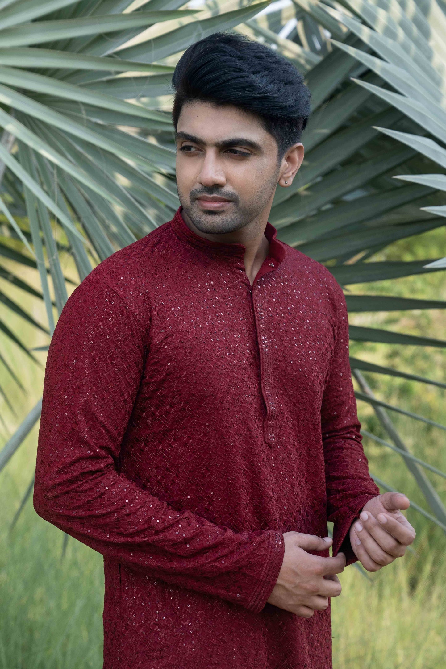 Chikan Kari Kurta - Red
